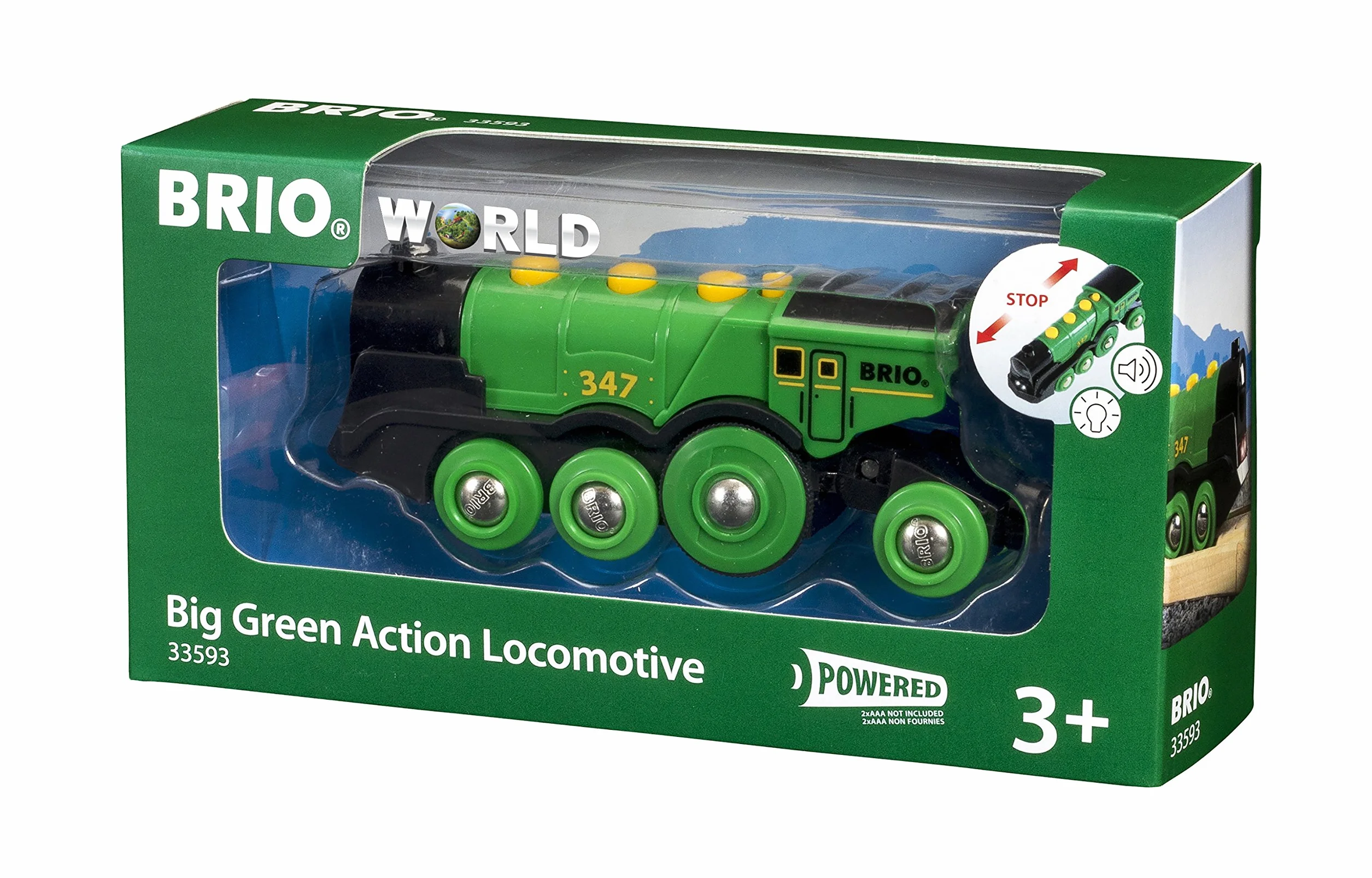 BRIO World Big Green Action lokomotywa drewniany pociąg zasilany bateriami dla dzieci w wieku od 3 lat - kompatybilny ze wszystkimi zestawami kolejowymi BRIO i akcesoriami