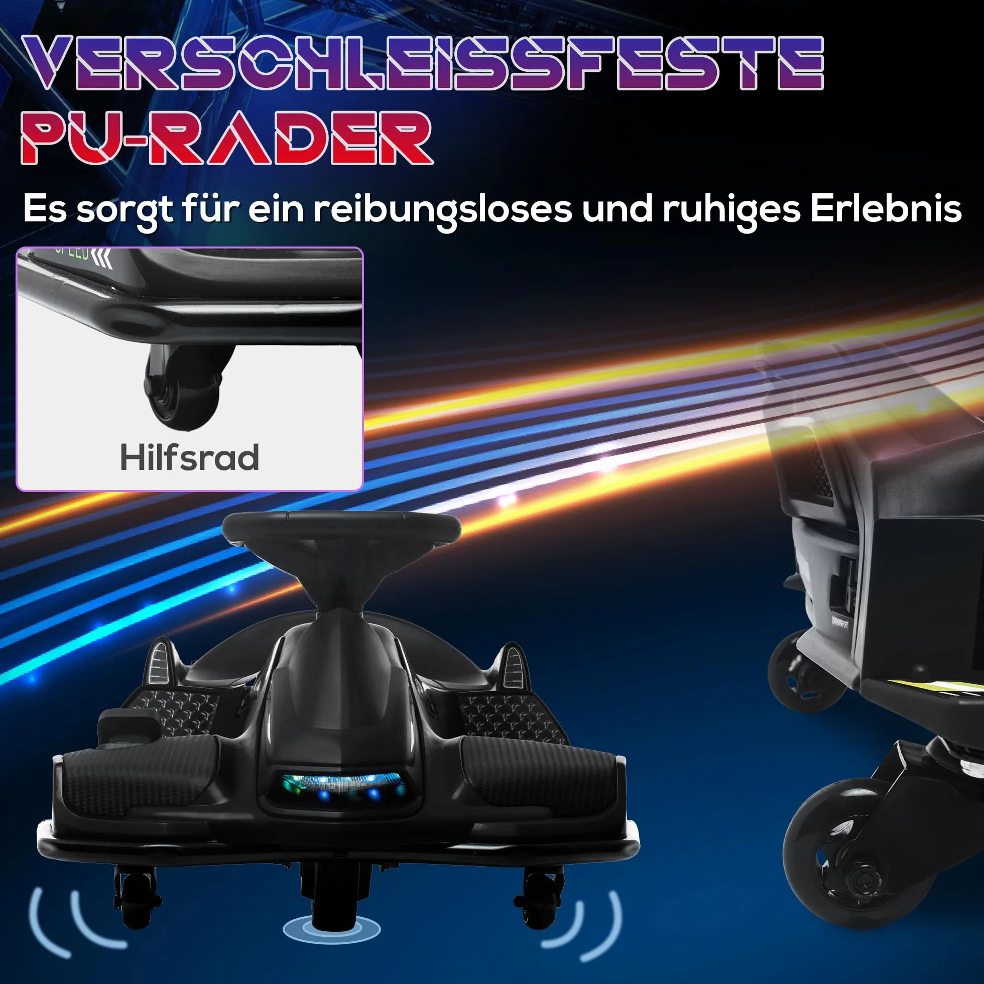 HOMCOM Elektryczny gokart dla dzieci, 12 V, 3-8 km/h, z trybem dryfowania, powolnym startem, muzyką, pas bezpieczeństwa, pojazd dla dzieci w wieku 8-12 lat, czarny