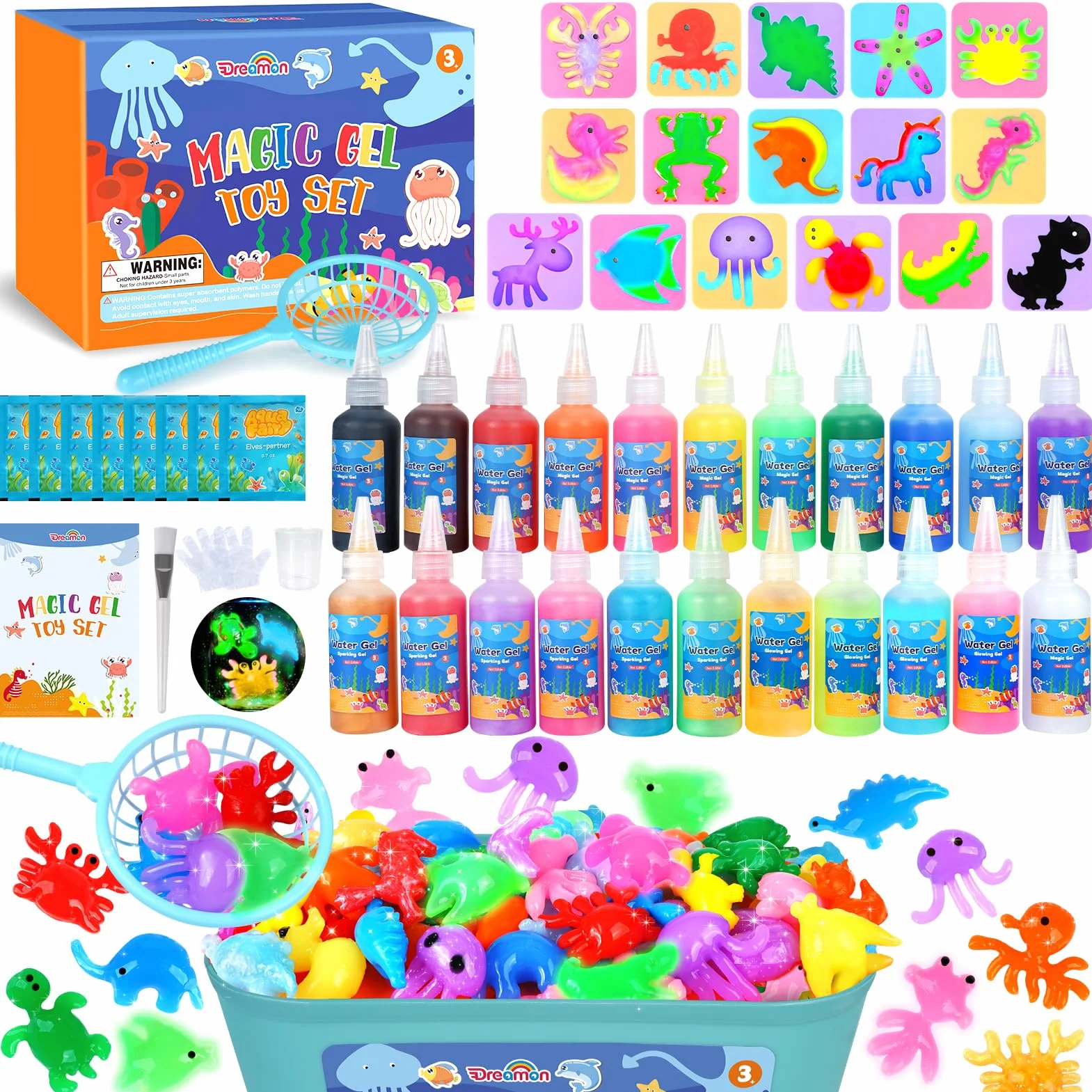Dreamon Magiczny zestaw zabawek wodnych Elf do samodzielnego wykonania, magiczny żel wodny 3D, zestaw Aqua Gelz z 22 kolorami i 16 kształtami, kreatywna zabawka i prezent dla dzieci od 3 lat, chłopców