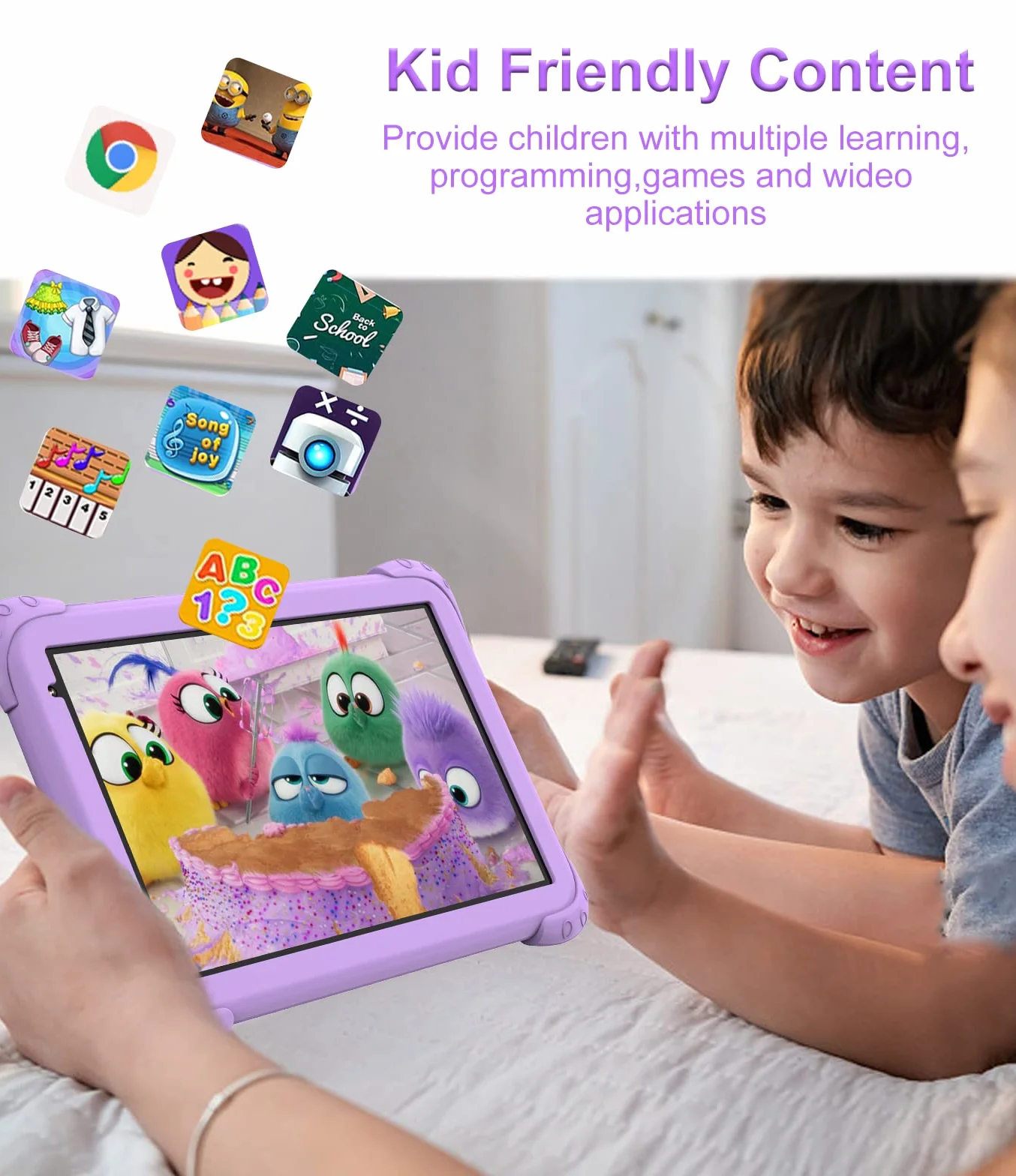 Tablet dla dzieci 8 Cali Android 11, 128GB Rom 6GB Ram TF256GB Edukacyjny dla dzieci HD 1280x800 Quad Core 4000mAh kontrola rodzicielska Google Play Kids Tablet(Fioletowy)