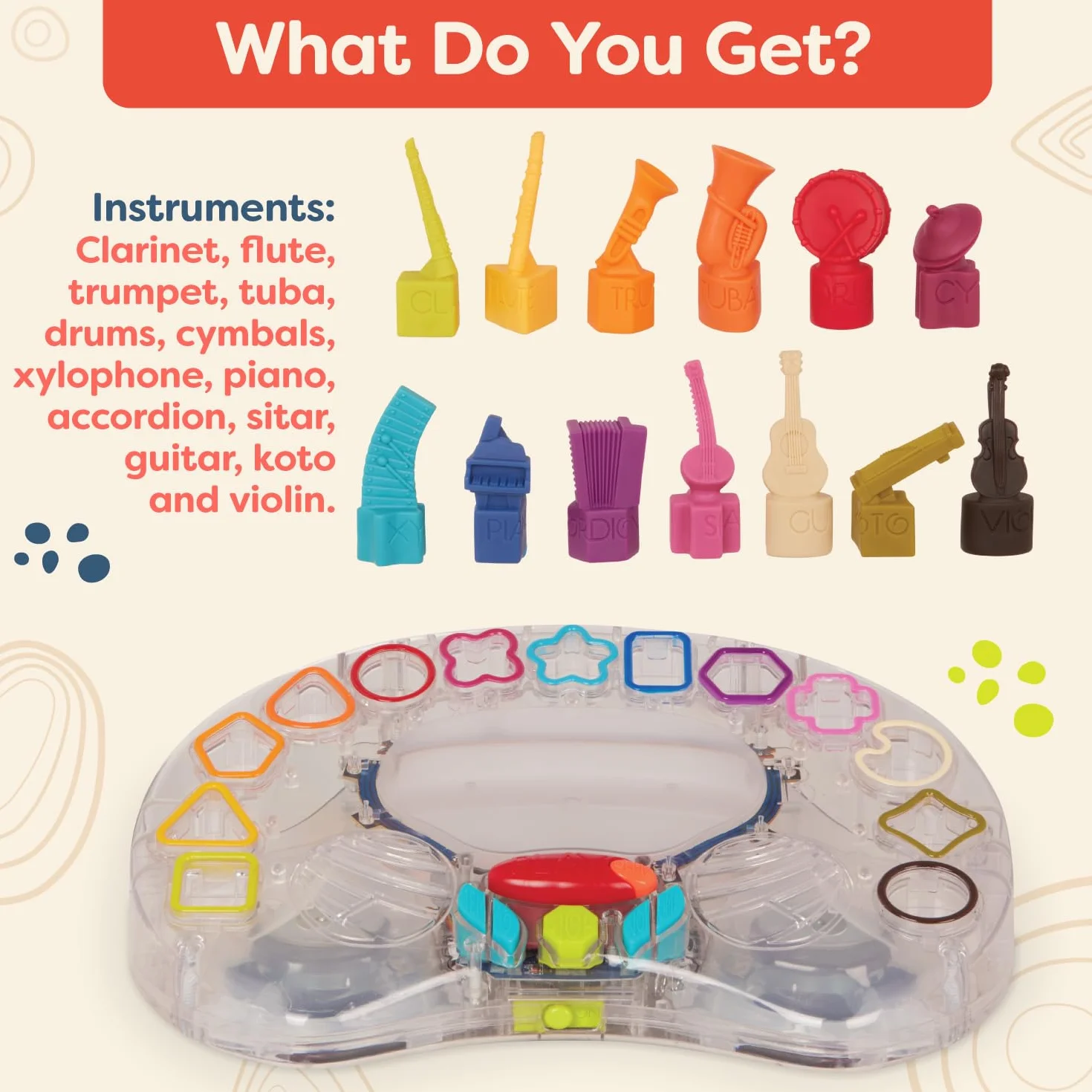 B. Toys BX1120KC1Z B. Orkiestra symfoniczna 13 instrumentów dla klasycznych niemowląt i małych dzieci - interaktywne zabawki muzyczne dla dzieci ze światłami i 15 piosenkami, nylon/A