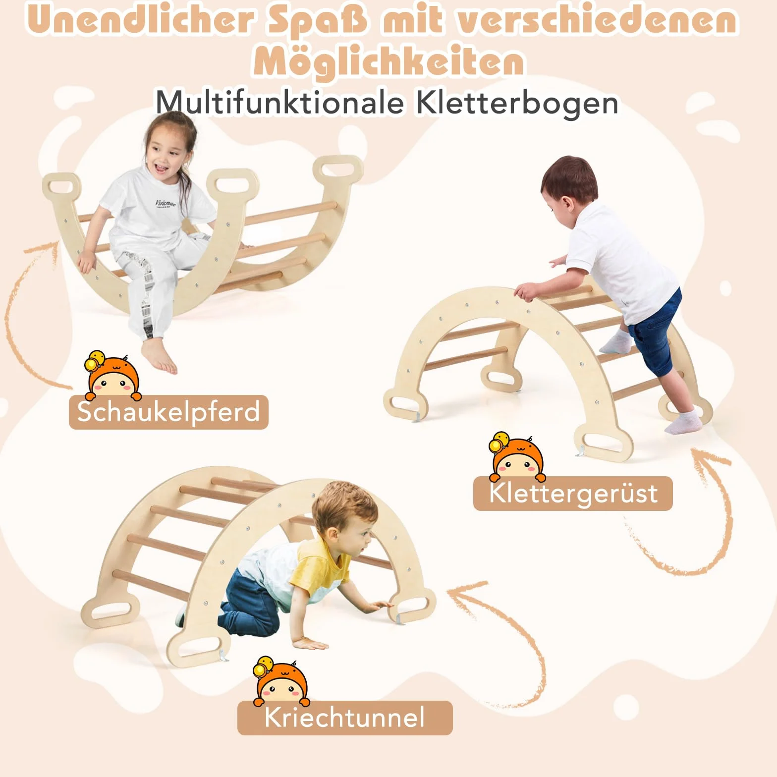 COSTWAY trójkąt wspinaczkowy z zjeżdżalnią, łukiem do wspinaczki, w zestawie dwustronna rampa, do wspinaczki, zjeżdżania i huśtania, 4 w 1 plac zabaw do wspinaczki do użytku wewnętrznego od 1 roku