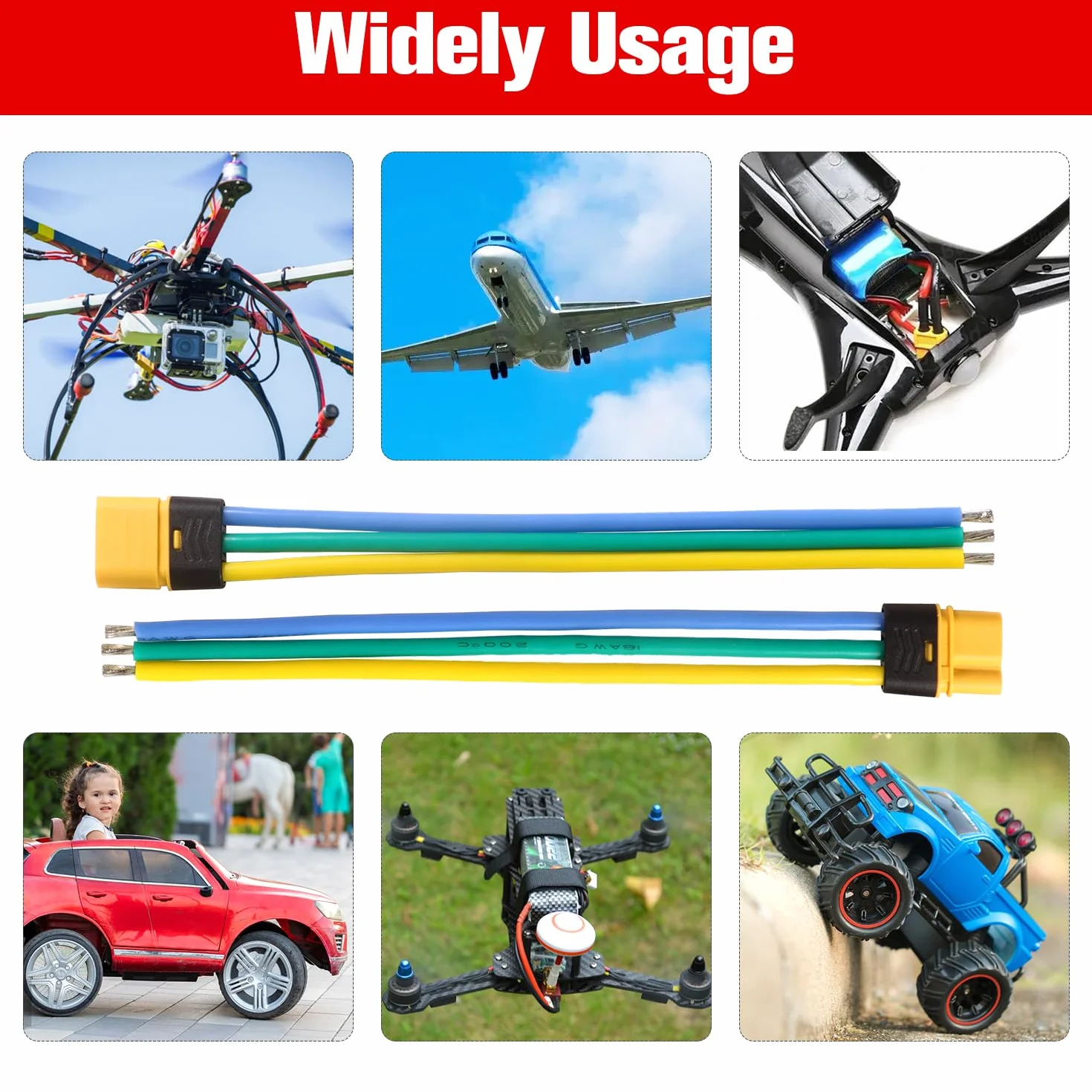 YIXISI 2 Pary Złączy Baterii MR30, Wtyczka MR30 Męskie Złącze Żeńskie, ze Obudowy Osłony z Przewodem Silikonowym 100mm 18AWG, do Drona RC Lipo Battery FPV