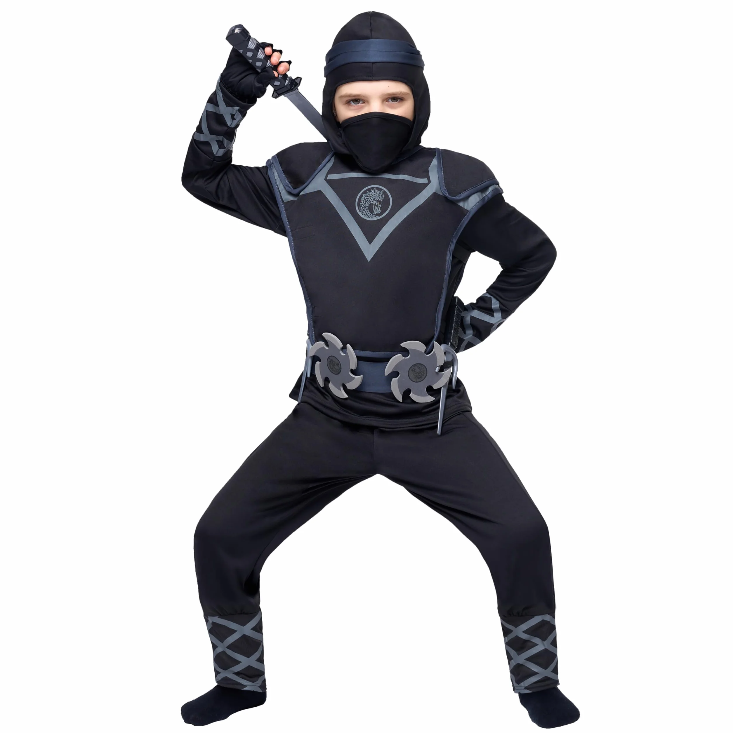 Spooktacular Creations Deluxe czarny kostium ninja zestaw z materiału piankowego Ninja, zabawka, dla dzieci, strój Kung Fu, pomysły na Halloween