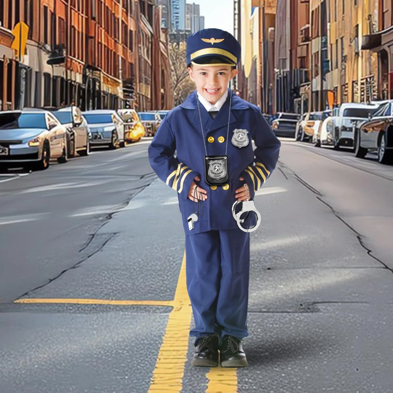 5 sztuk kostium policyjny akcesoria dla dzieci kajdanki insygnia dzieci policja zabawki dla cosplay karnawał Halloween kostium policja kostium dzieci akcesoria