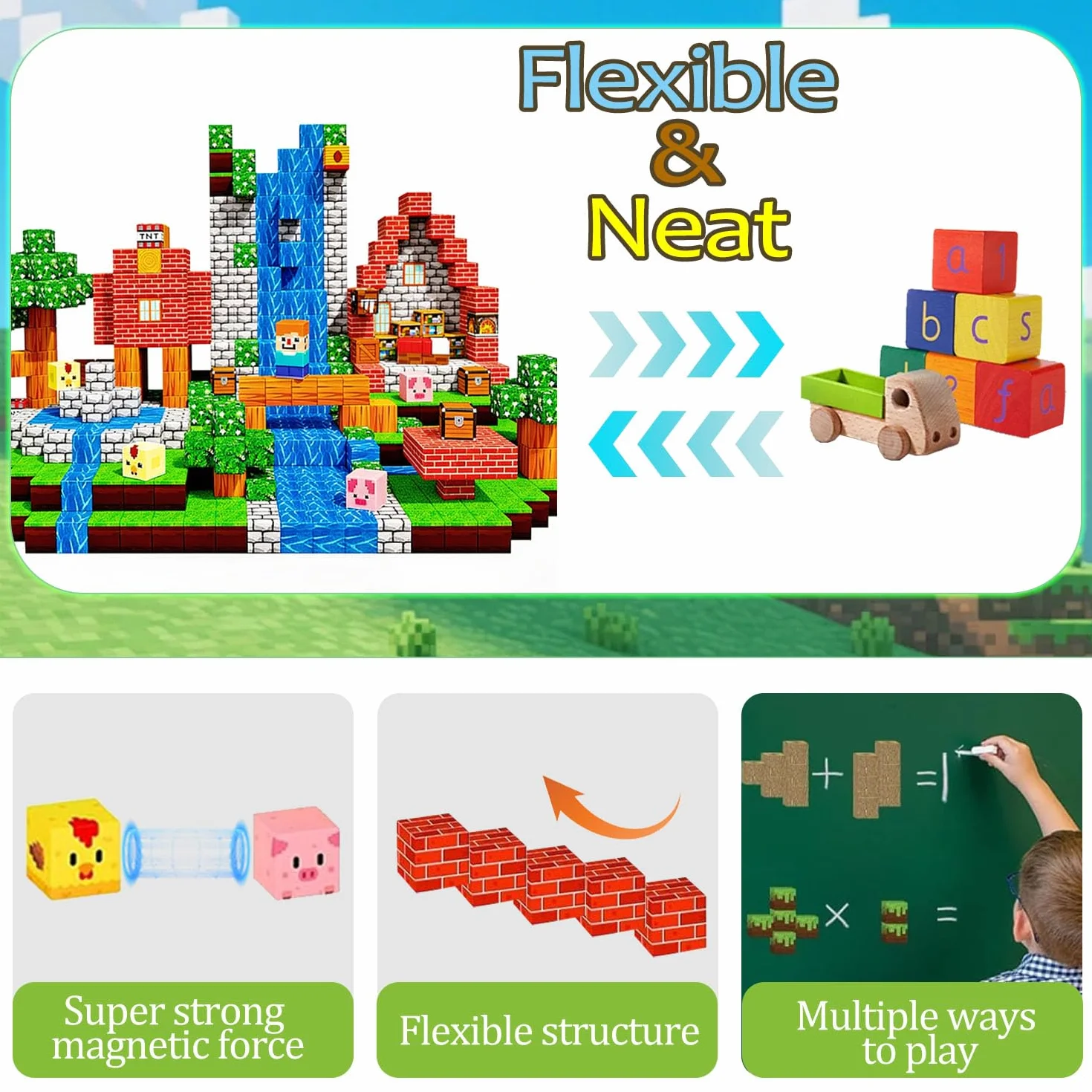Magnetyczne klocki, 126 sztuk klocków magnetycznych dla dzieci, kreatywne zabawki sensoryczne, prezenty dla dzieci, chłopców, dziewczynek od 3, 4, 5, 6, 7, 8, 9 lat