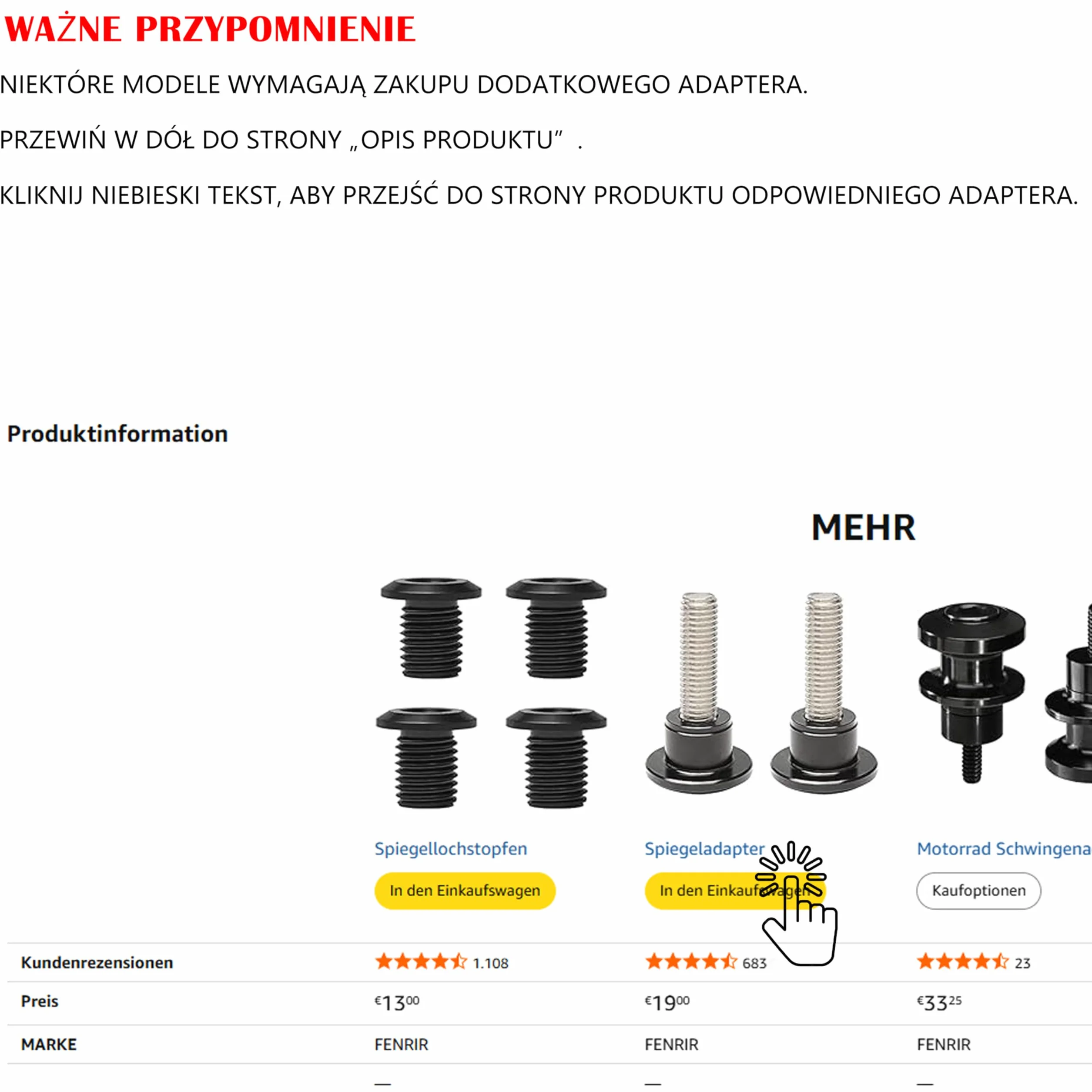 FENRIR (Nie Emark) Lusterka Kierownicy Motocykla Kierownicę Lusterko Boczne motocyklowe Czarne CNC Kute ze stopu aluminium Antyodblaskowe Konstrukcja redukująca wibracje Zakrzywione soczewki 801-0028