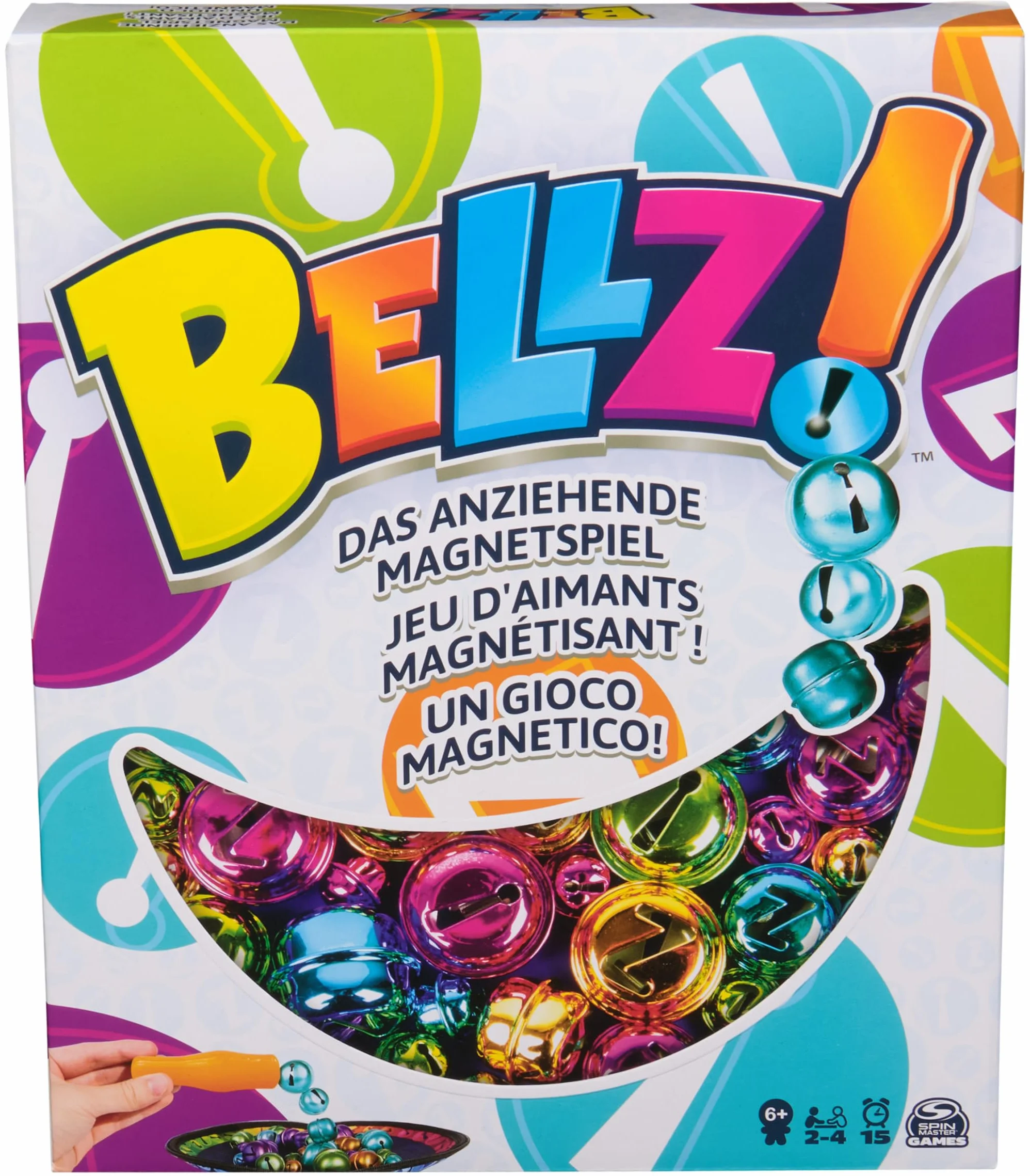 Spin Master Games Bellz!, przyciągająca gra magnetyczna dla całej rodziny, z prętem magnetycznym, kolorowymi dzwoneczkami i torbą na prezent w podróży, dla dzieci