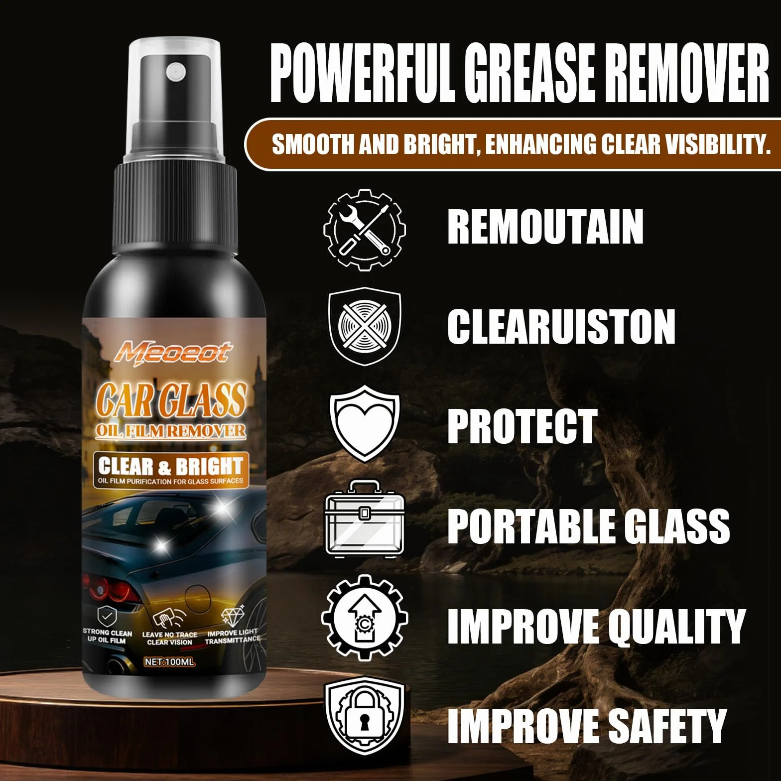 Car Glass Oil Film Remover, 100 ml Extra Stark Automotive Oil Film, Samochodowy środek do czyszczenia szyb, olejoodporny do szyb, wsteczne, do użytku domowego, wodoodporność, trwały efekt