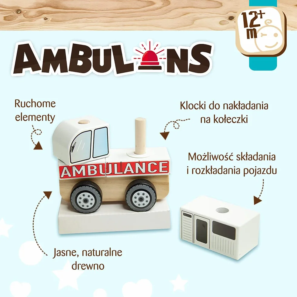 Trefl Ambulans Zabawka Drewniana dla Dzieci od 12 miesiąca życia