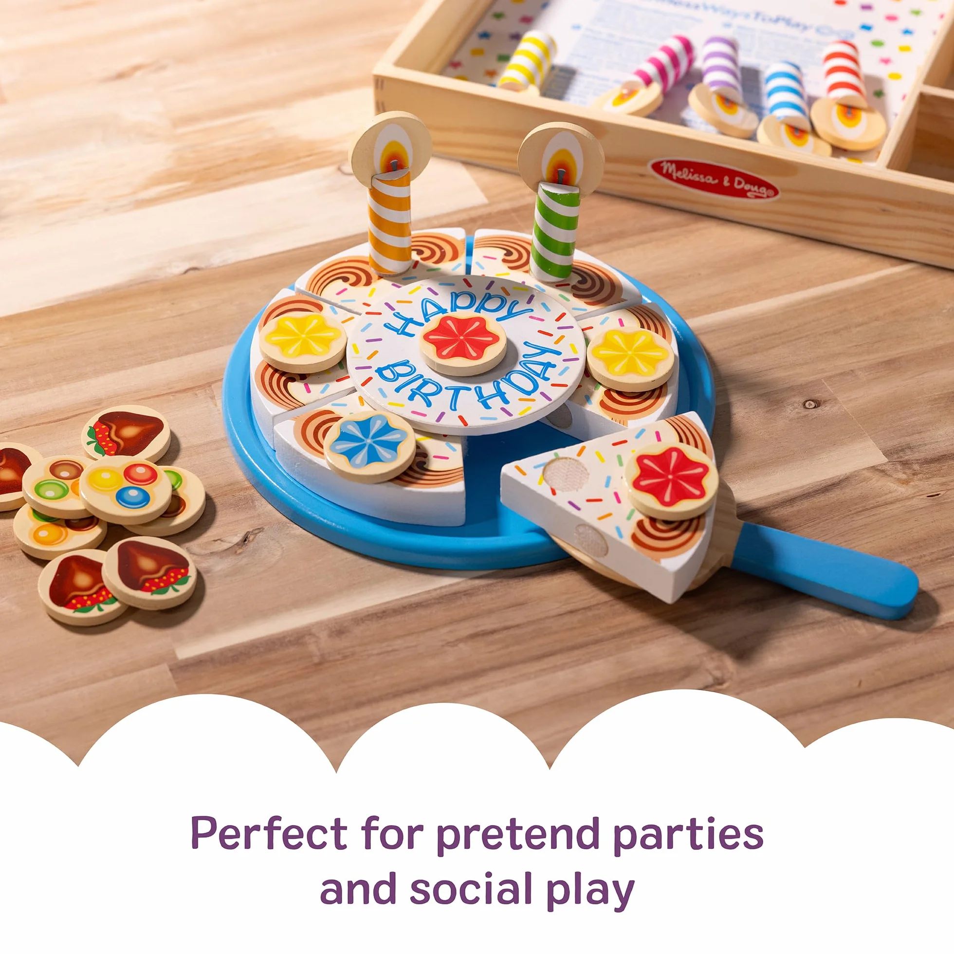 Melissa & Doug Drewniany Tort Urodzinowy | Udawaj Odtwórz | Drewniana zabawka do zabawy dla dzieci | 3+ | Prezent dla chłopca lub dziewczynki