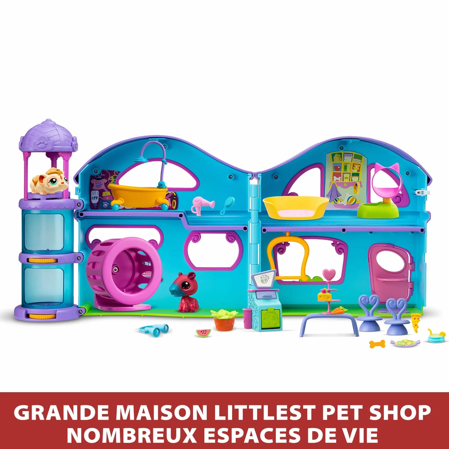 BANDAI Littlest Pet Shop - The Grande Maison des Pet Shop - Zestaw gier z 2 sklepami dla zwierząt domowych w zestawie i 20 akcesoriami - Mini-Figurines dla zwierząt do kolekcjonowania - Zabawka dla