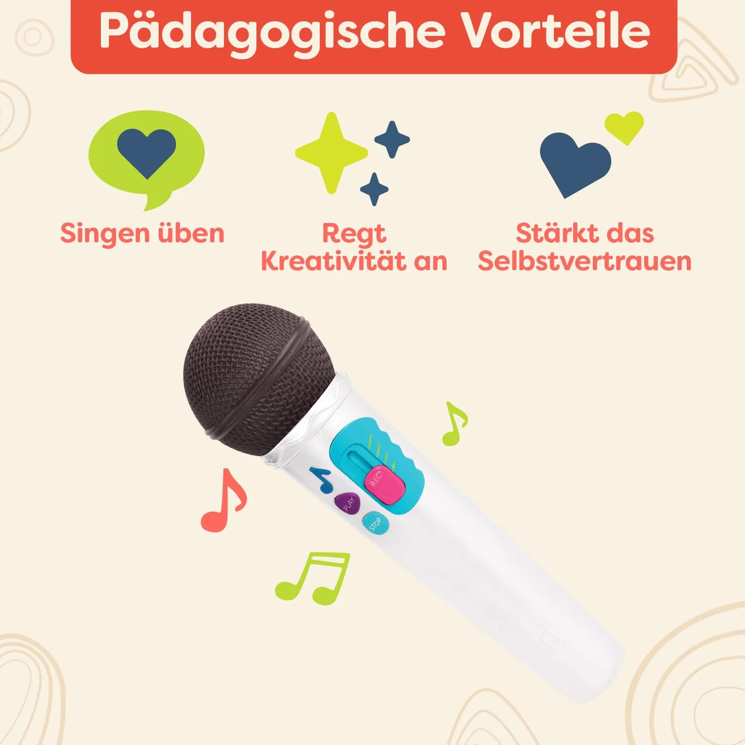 B. toys Mikrofon zabawkowy Mic it Shine z podstawką podświetlaną – wysuwany mikrofon z funkcją Bluetooth i podstawą oświetleniową dla dzieci od 3 lat (biały)