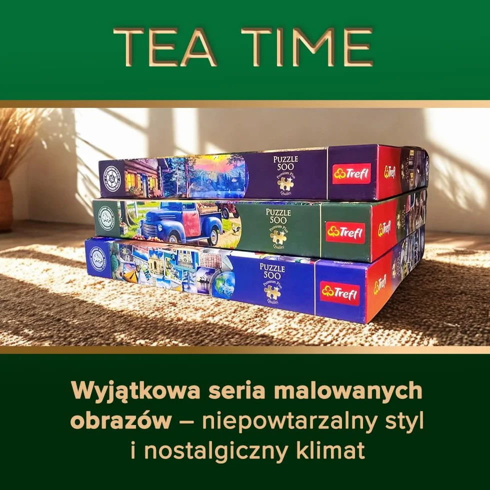 Trefl Premium Plus Quality - Puzzle Tea Time: Samochód Farmera - 500 Elementów, Seria Malowanych Nostalgicznyh Obrazków, Idealne Dopasowanie Elementów, dla Dorosłych i Dzieci od 10 lat