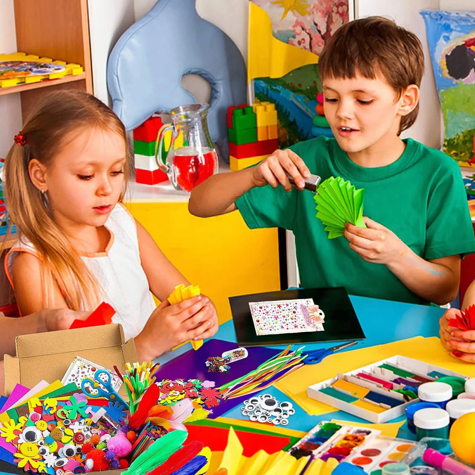 JOTOL Zestaw do majsterkowania dla dzieci, 3100 sztuk, zestaw do scrapbookingu, z pudełkiem do przechowywania, do rzemiosła artystycznego, do majsterkowania, dla dzieci, akcesoria do majsterkowania