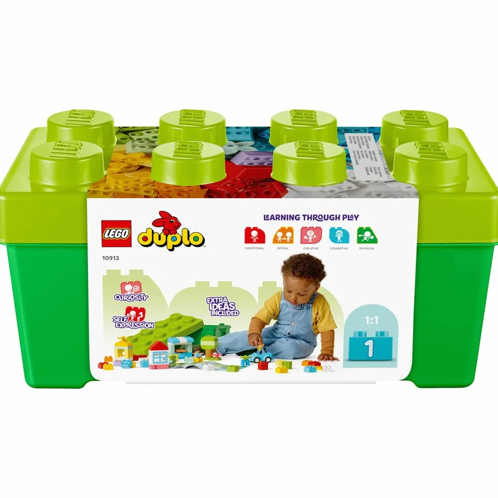 LEGO DUPLO Brick Box - Educational Stacking Toys for 1+ Year Old Boys & Girls - incl. Colourful Number Bricks, a Car & 2 Figures, plus Toy Storage - 10913
