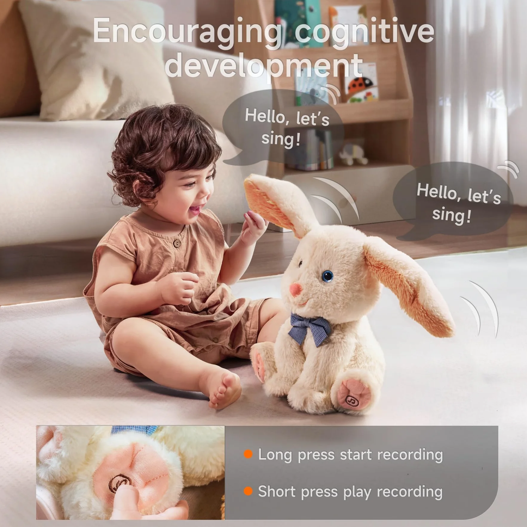 TUMAMA KIDS Elektroniczny pluszowy króliczek z funkcją śpiewania i mówienia, interaktywna elektroniczna zabawka dla zwierząt domowych z poruszającymi się uszami i ciałem, wielkanocny pluszowy królik