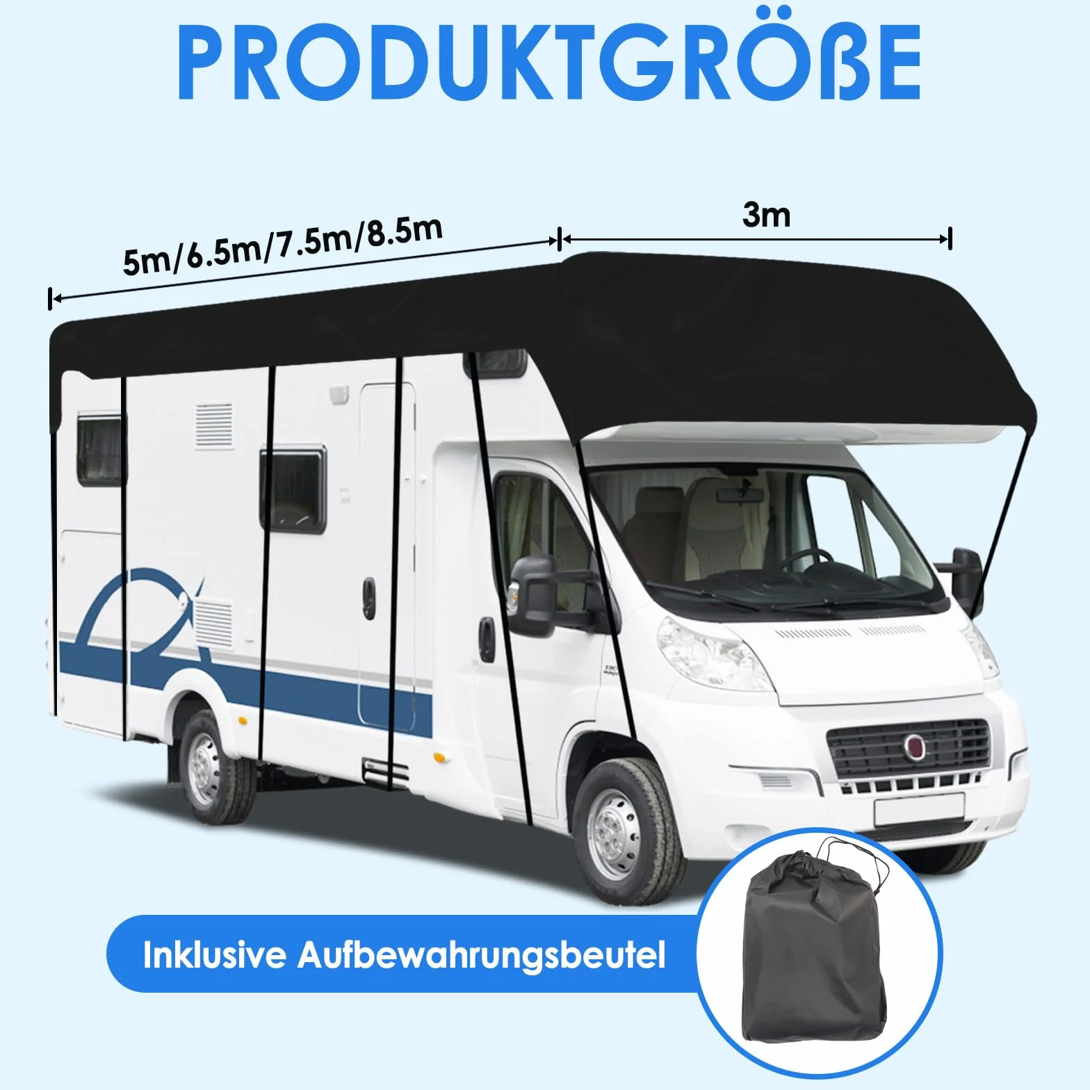 Dach ochronny do przyczepy kempingowej, wodoszczelna plandeka 210D, 8,5 x 3 m, nadaje się do przyczep kempingowych, furgonetki, autobusów, kamperów