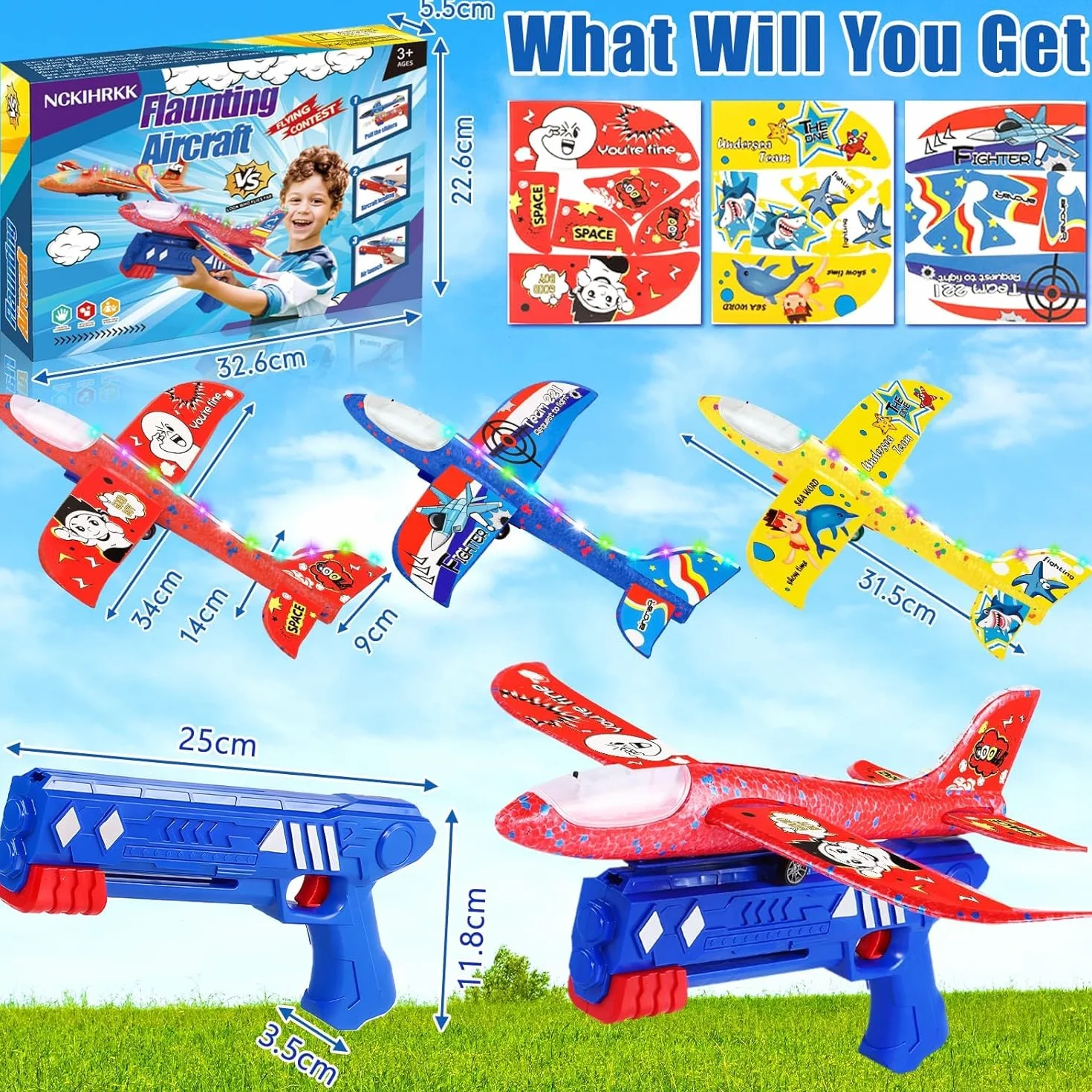 Zabawkowy Samolot Styropianowy z Katapultą - 3 Szt., Gry na Świeżym Powietrzu dla Dzieci, Zabawki Zewnętrzne dla Chłopców i Dziewczynek 4-9 Lat