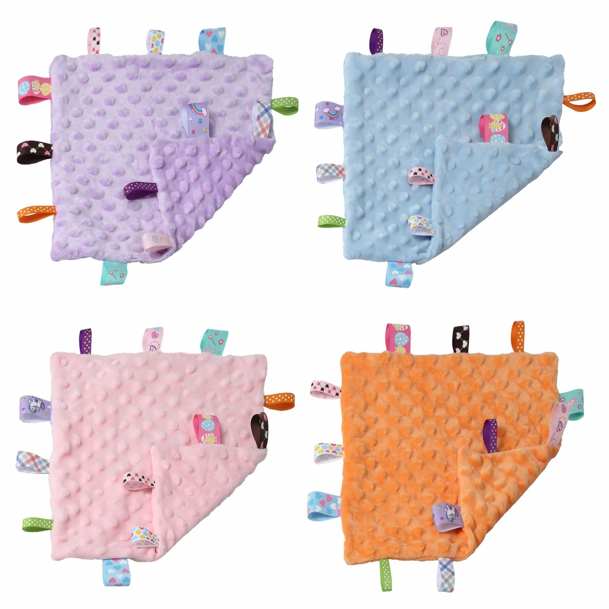 CREVENT Polarowa pluszowa etykieta, koc bezpieczeństwa dla niemowląt, miękki, dla małych ukochanych, koc sensoryczny, świetny prezent na urodziny, baby shower, 24,5 x 24,5 cm, fioletowa metka
