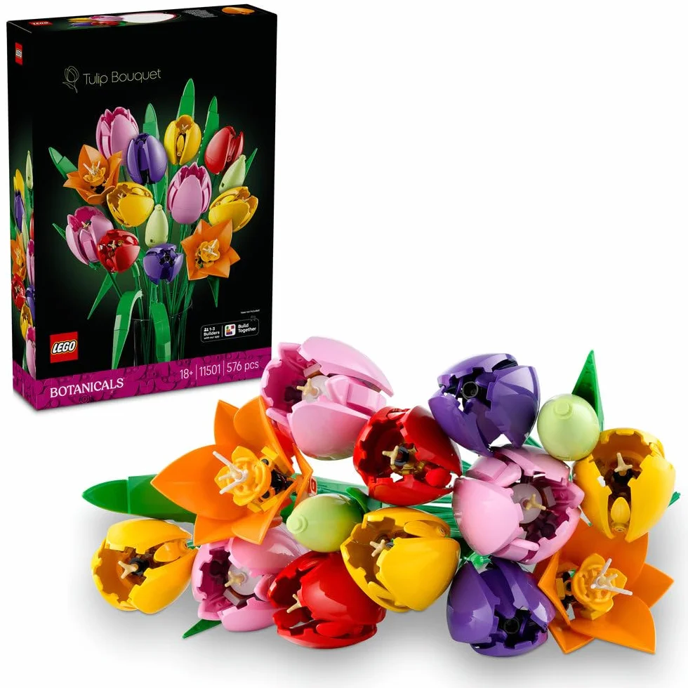 LEGO Botanicals Bukiet tulipanów, dekoracja kwiatowa, zestaw konstrukcyjny dla dorosłych z różnokolorowymi tulipanami w pięciu wersjach, pomysł na prezent dla kobiety i mężczyzny, na imieniny 11501
