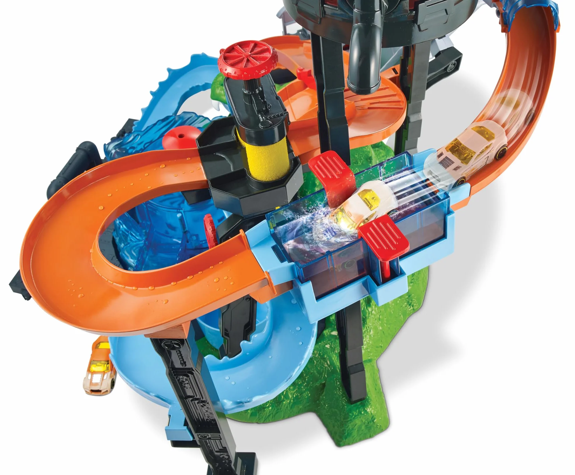 Hot Wheels City Myjnia samochodowa Atak krokodyla Zestaw do zabawy z funkcją zmiany kolorów samochodów Color Shifters, FTB67