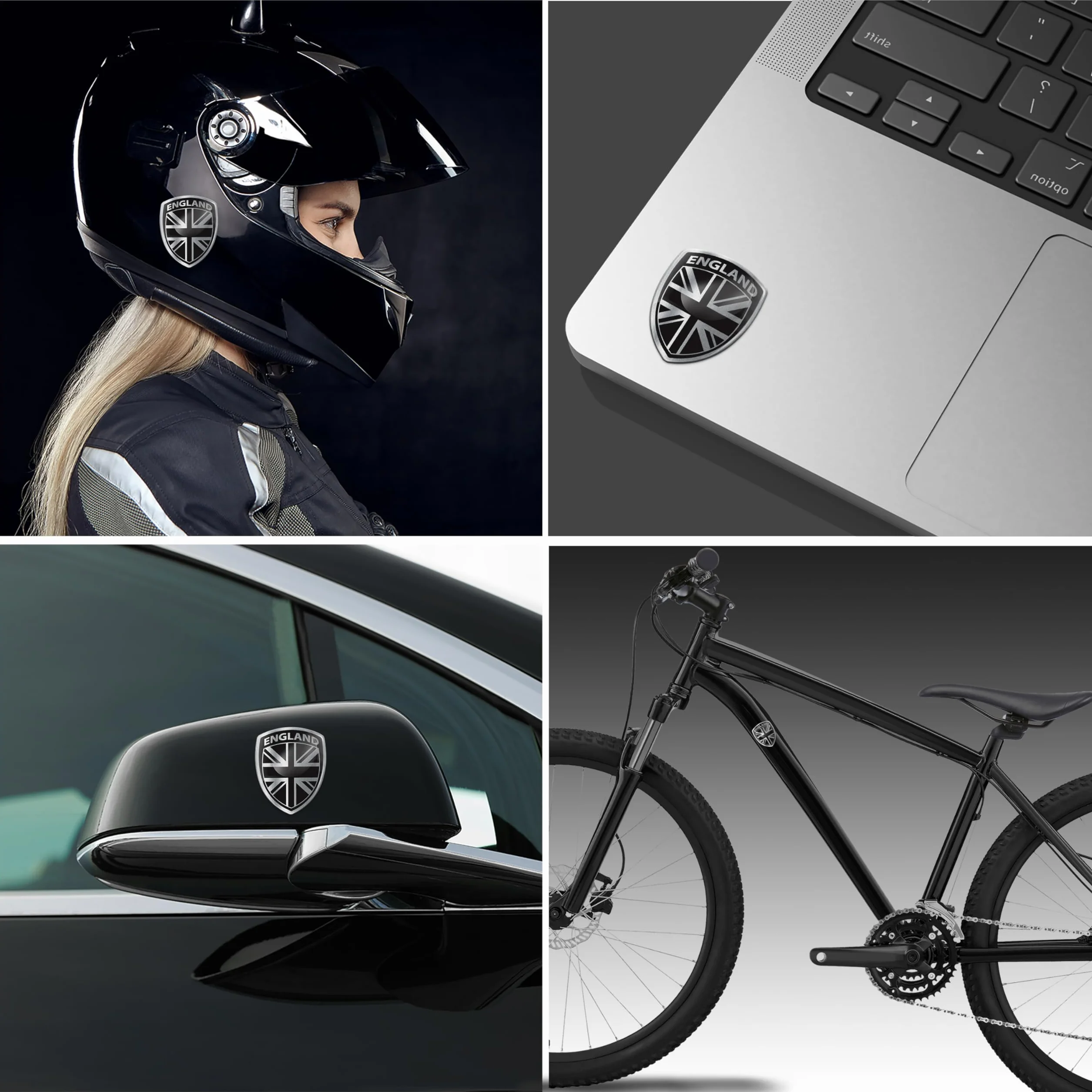 Biomar Labs 2 x wypukłe silikonowe naklejki 3D odznaka naklejka emblemat samochód kask motocyklowy UK GB Union Jack Wielka Brytania Wielka Brytania Wielka Brytania brytyjska srebrna flaga narodowa F