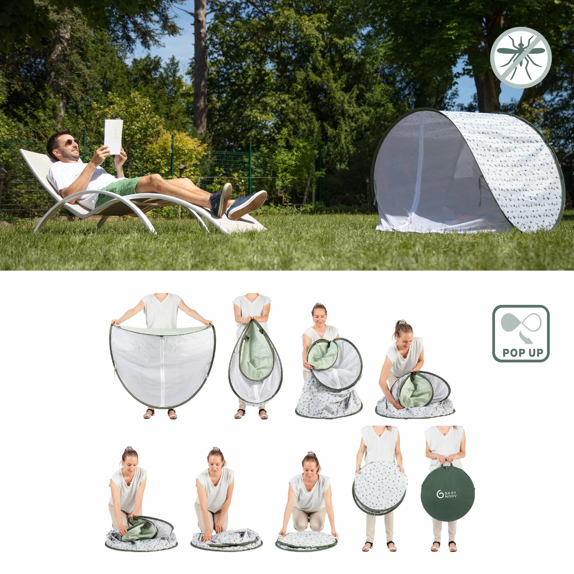 Babymoov Namiot dziecięcy o wysokiej ochronie przeciwsłonecznej 50+, z moskitierą na zamek, duży namiot plażowy, system Pop-Up, Provence