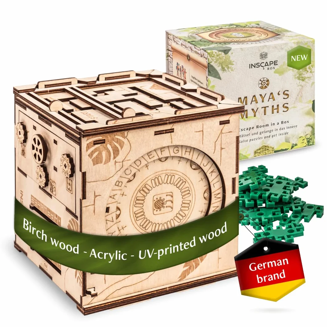 INSCAPE Maya´s Myths pudełko z puzzlami, pokój ewakuacyjny w pudełku, pudełko na prezenty dla dorosłych z ukrytymi przegródkami, puzzle escape room, łamigłówki dla dorosłych