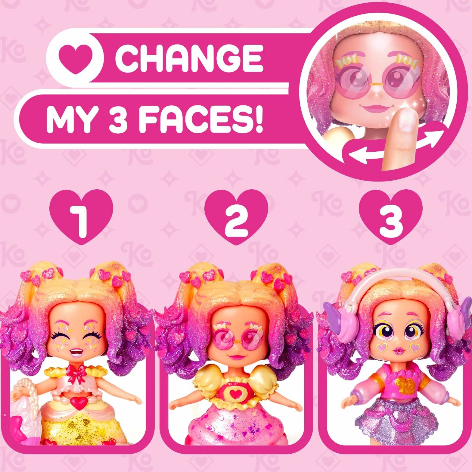 KOOKYLOOS CANDY LAND CUPCAKE DREAMS – 3 w 1 słodka stylowa lalka,zawartość:1 laleczka,3 stroje,2 pary bucików, mały jednorożec,przekąska, akcesoria Mix&Match i różowa torebka babeczka.