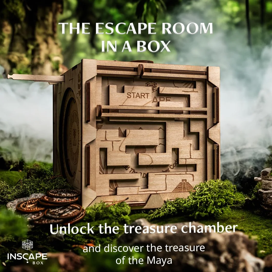 INSCAPE Maya´s Myths pudełko z puzzlami, pokój ewakuacyjny w pudełku, pudełko na prezenty dla dorosłych z ukrytymi przegródkami, puzzle escape room, łamigłówki dla dorosłych