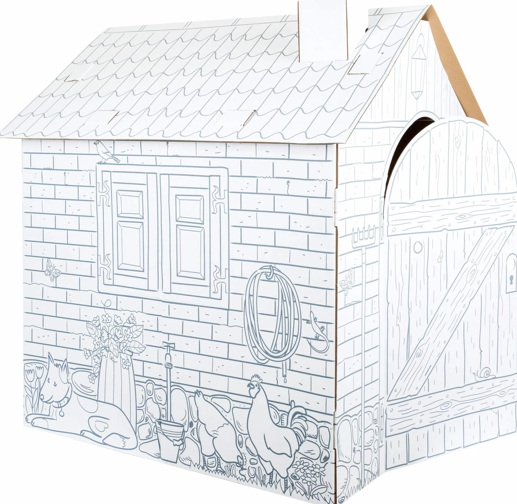 small foot 10015 Huge Playhouse "Farm" z kartonu, może być malowany woskiem, kredkami filcowymi i kredkami, od 3 lat