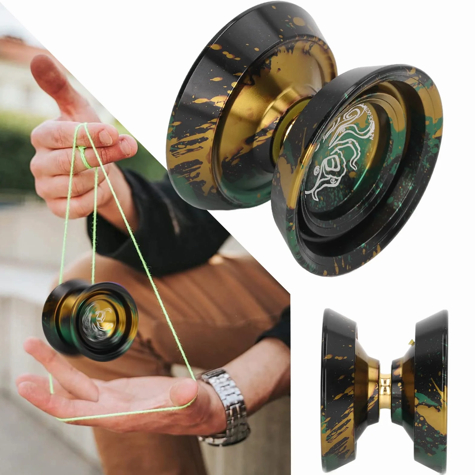 Marhynchus Premium Niereagujący Metal Aluminium Aluminium Yoyo Professional Yoyo z potężną stabilnością Rotacji dla Dzieci Dorosłych Początkujący Zaawansowani Gracze (czarne złoto)