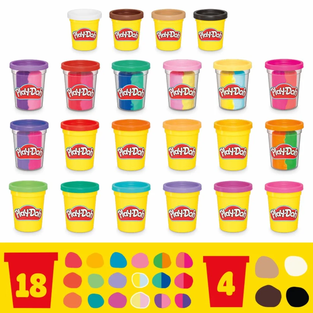 Najlepszy zestaw różnych rodzajów i kolorów ciastoliny Play-Doh, 22 tuby, zabawy plastyczne dla dzieci