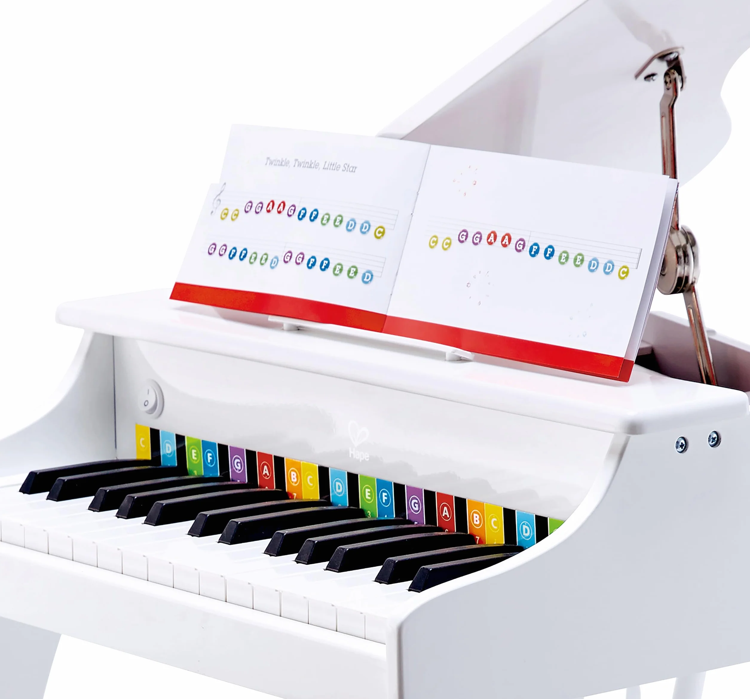 Hape Deluxe White Grand Piano, Thirty-Key Piano Toy with Stool, Electronic Keyboard Musical Toy Set for Kids 3 Years+