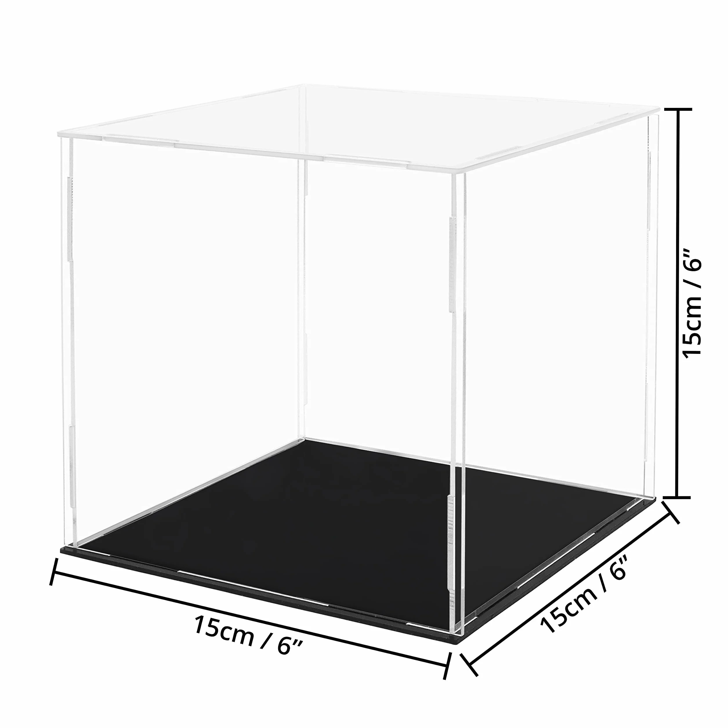 BELLE VOUS Zestaw przezroczystych akrylowych gablot, 15 x 15 x 15 cm, duże, pyłoszczelne pudełka na figurki, zabawki, przedmioty kolekcjonerskie i modele