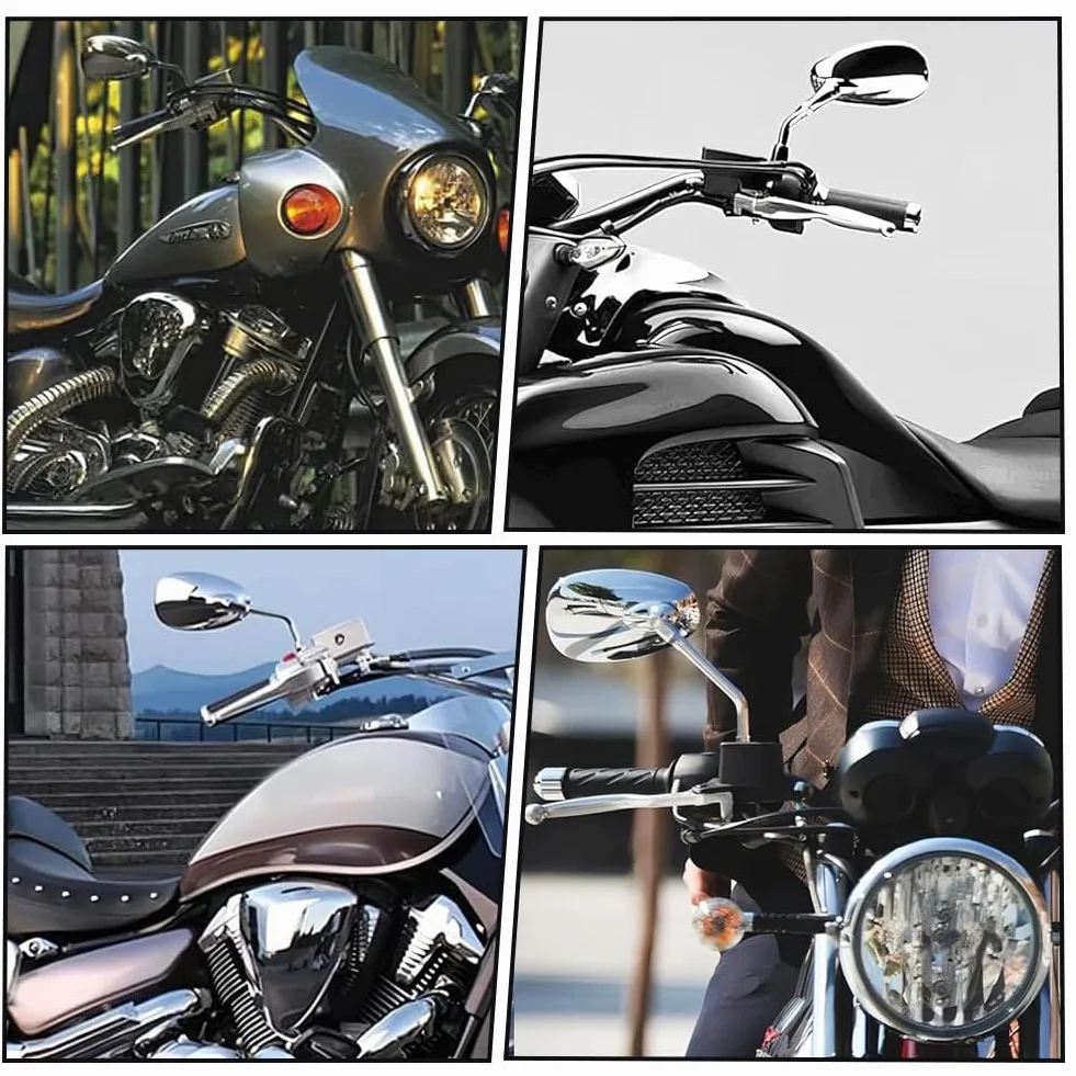 Uniwersalne lusterko motocyklowe, 10 mm, lusterko wsteczne Moto z opakowaniem śruby do skutera, Street Bike Cruiser Chopper Sport Bike ATV (chrom#1)