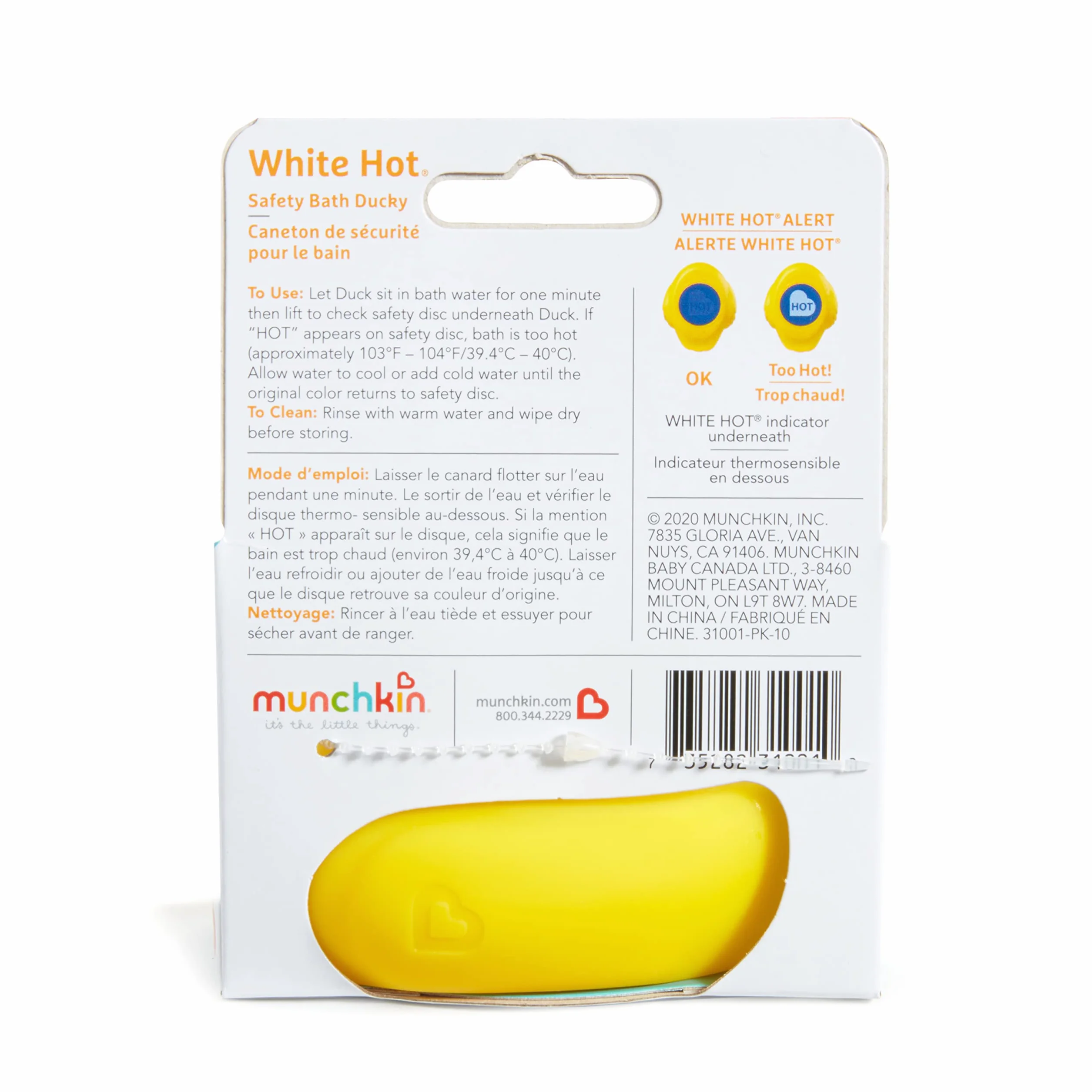 Munchkin White Hot Safety Rubber Bath Duck Toy, Pack of 1