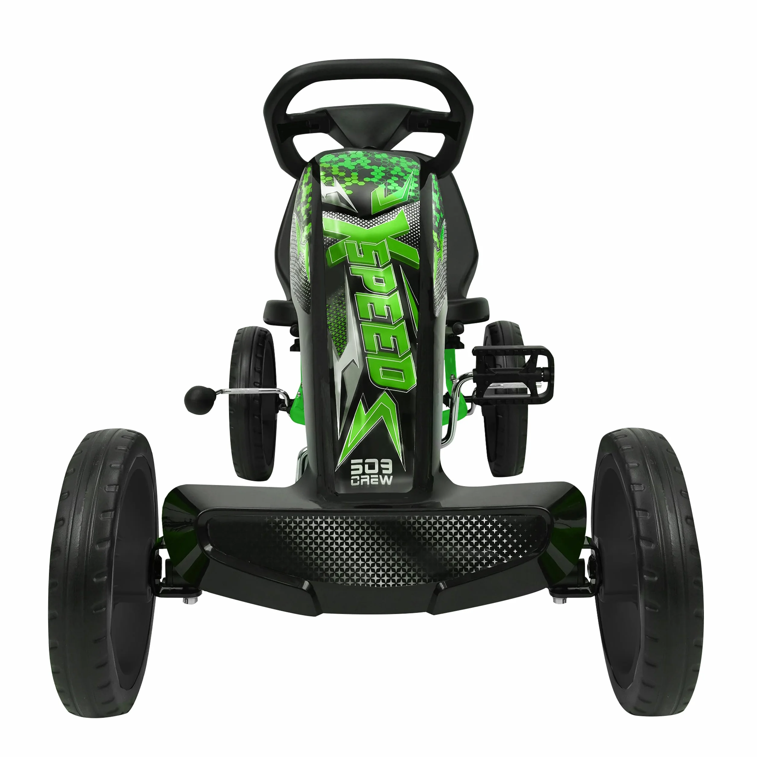 509 Crew XSpeed Go-Kart zielony, grafika sportowa, regulowane siedzisko, felgi 25 cm, koła EVA, hamulec ręczny