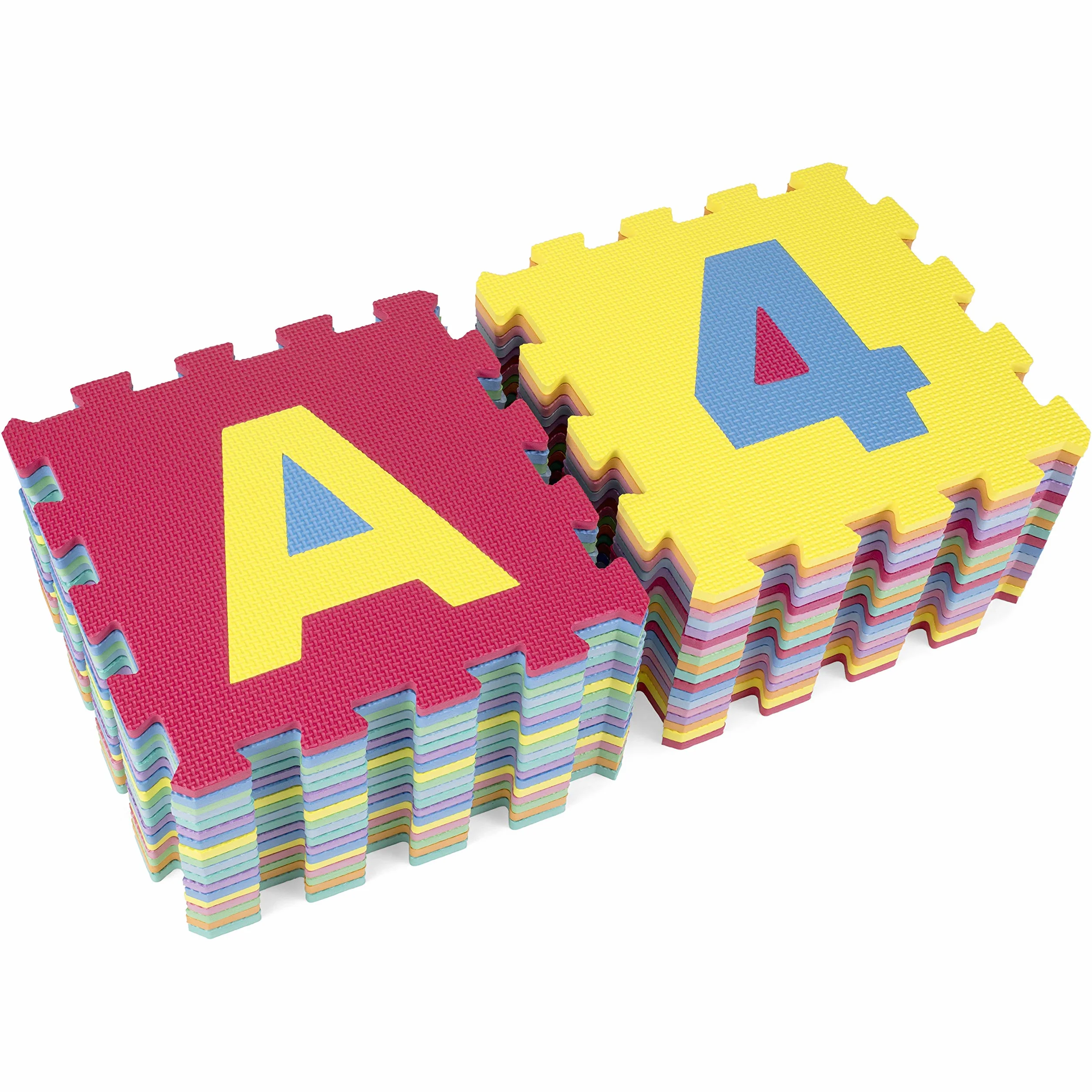 KIDUKU Mata z piankowych puzzli o wymiarach 189 x 189 cm, zestaw 86 szt. puzzli, bezpieczna mata do układania dla niemowląt i małych dzieci, z cyframi i literkami.