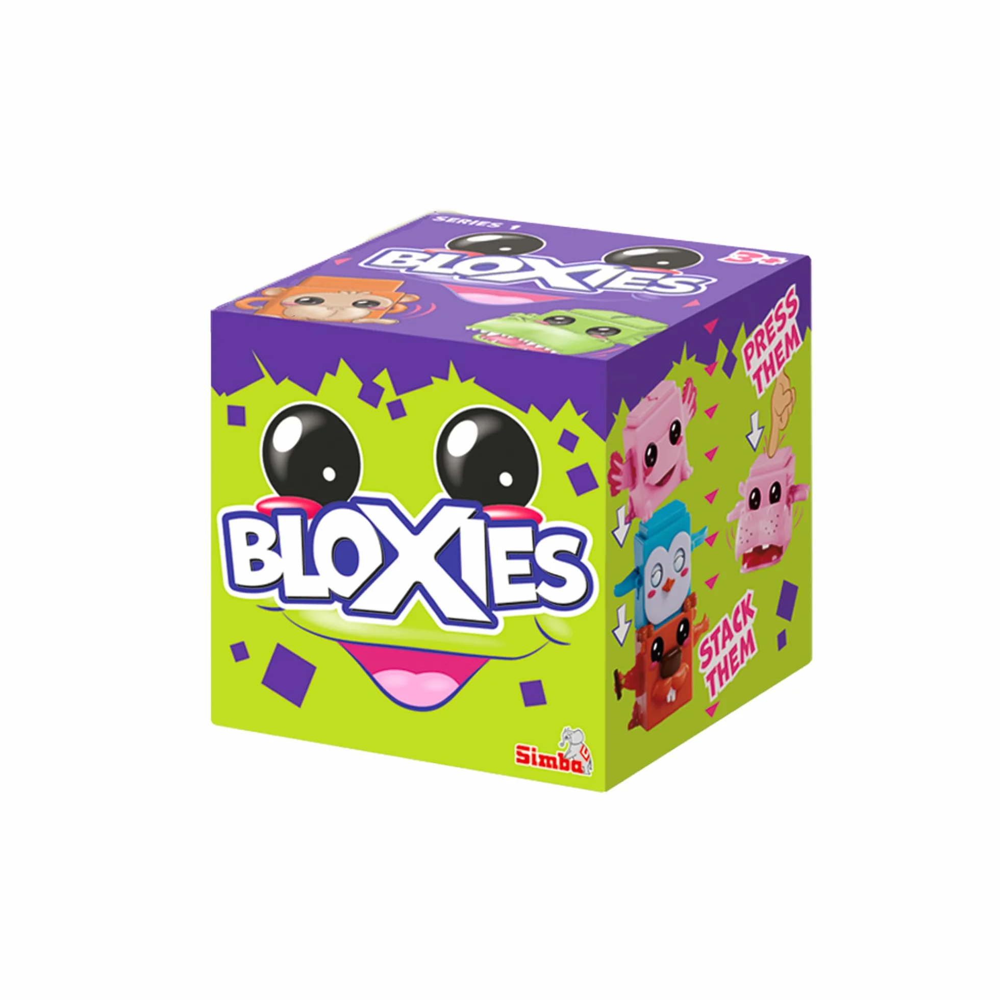 Simba 105952627 Bloxies figurka zwierzątka(4-pak)- klocki do układania w stos i kolekcjonowania z efektem ruchu, sensoryczna zabawka dla dzieci od 3 lat, losowy wybór w opakowaniu niespodzianka