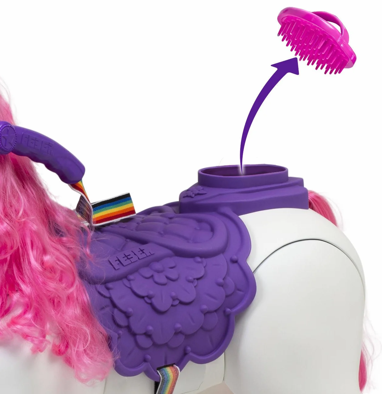 FEBER - My Lovely Unicorn z różową grzywką, elektronicznym zwierzakiem i pojazdem akumulatorowym 12 V (Famosa 800011603)