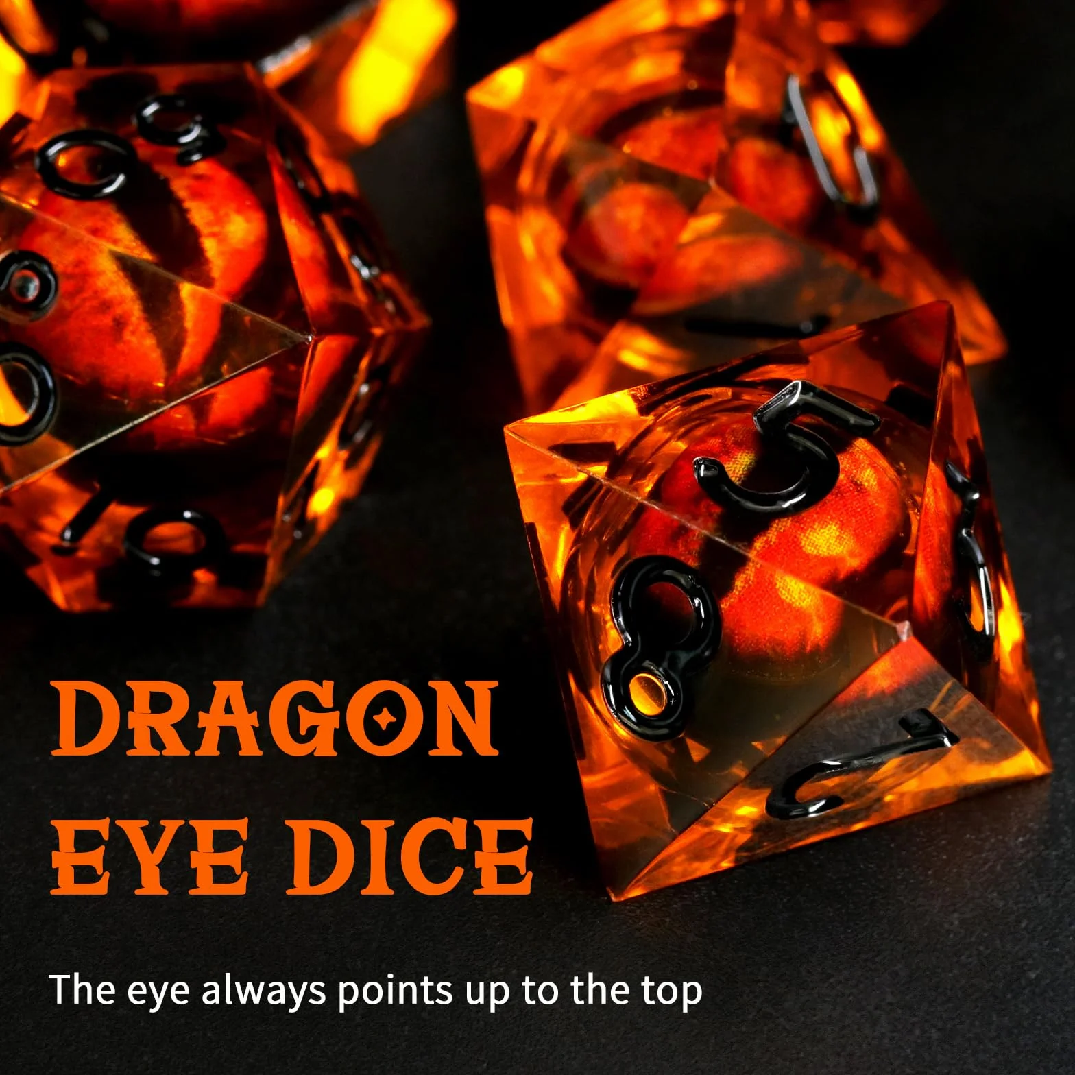 FONVGOGO Zestaw Kości DND do Lochów i Smoków 7-częściowy, Zestaw do gry w Kości RPG Kości Wielościenne Płynnym Rdzeniem Zywicą Smocze Oko DND Dice Set Dungeons and Dragons(Czarny)
