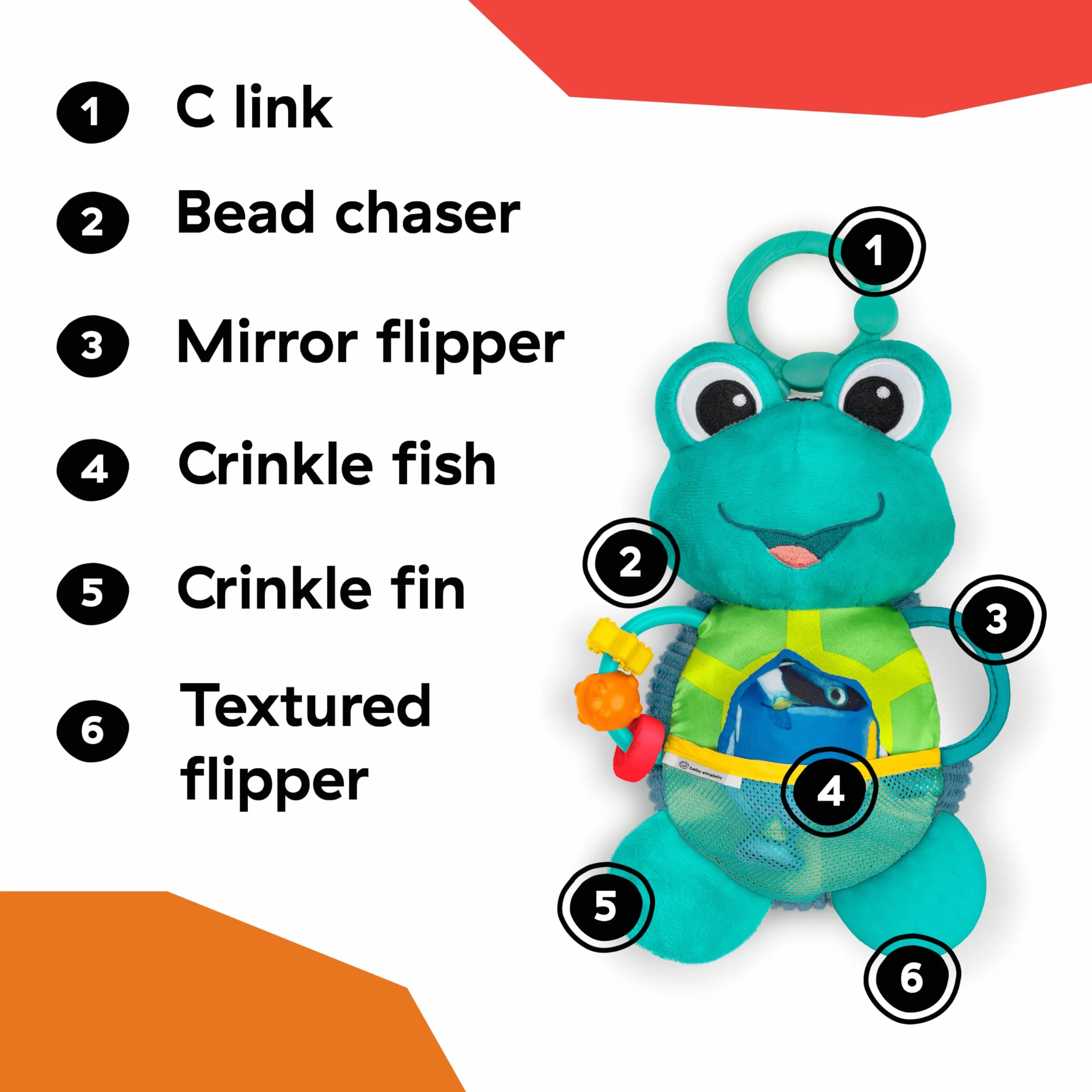 Baby Einstein, Ocean Explorers, Neptune's Sensory Sidekick, zabawka aktywnościowa z 7 zabawkami do pobudzania, rozwój motoryki - od urodzenia