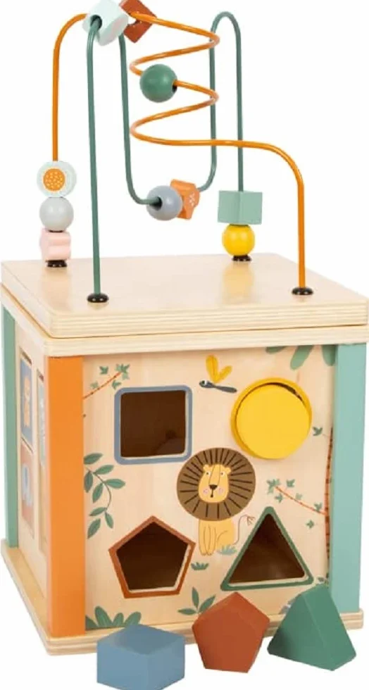 Small Foot Safari Motor Cube, zabawka edukacyjna dla niemowląt i małych dzieci, wykonana z drewna, od 12 miesięcy, art. 11960