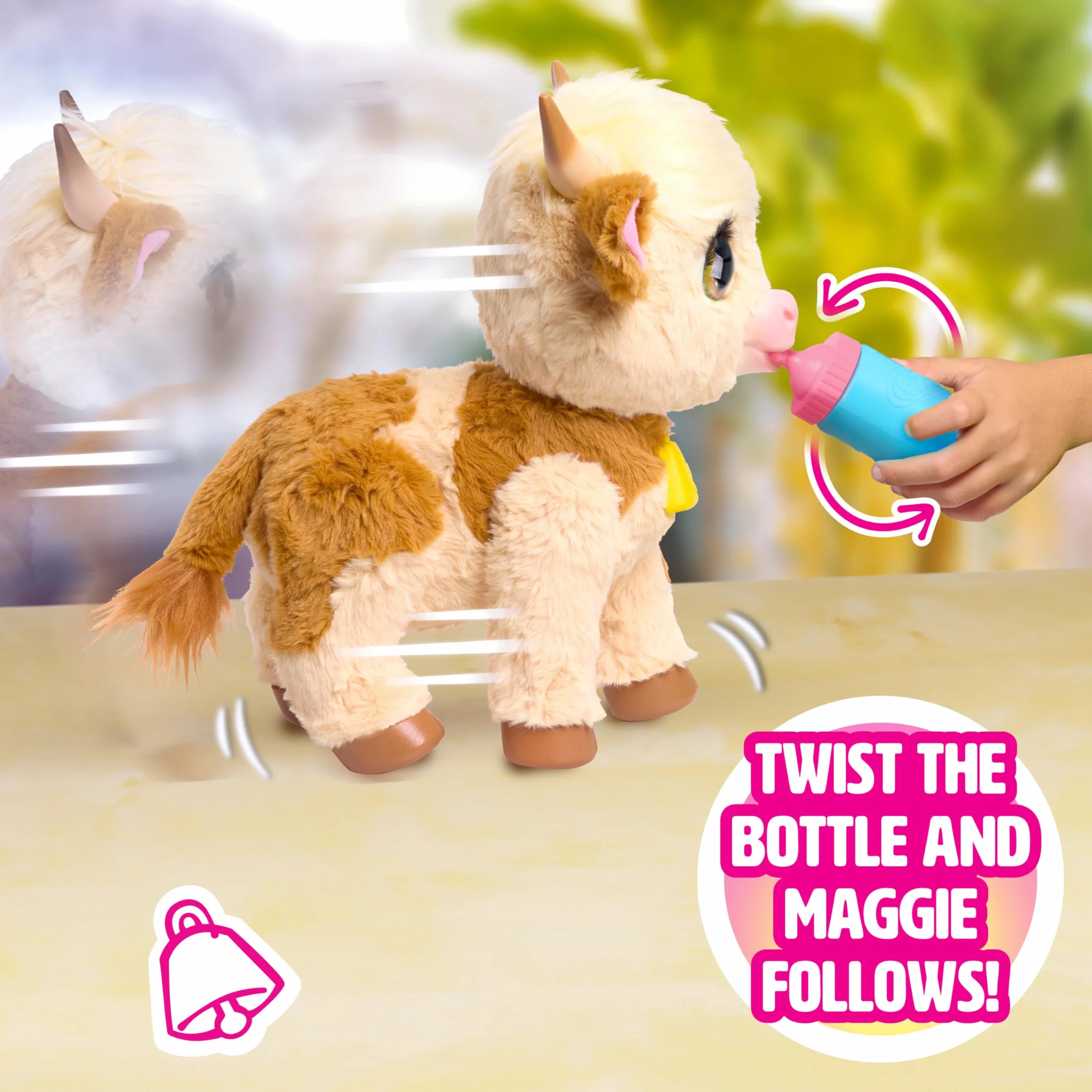 furReal Maggie the Feed & Follow Cow, 11 Inch Interactive Highland Mini Cow, for Boys and Girls, Ages 4 and up
