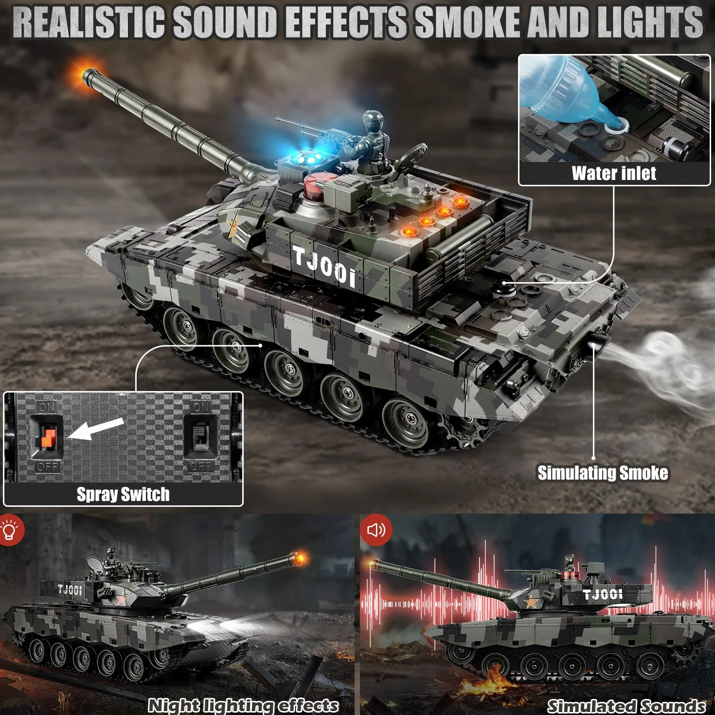 Zbiornik RC 1/24, Chiny 99, zdalnie sterowany czołg bojowy RC, zabawka zdalnie sterowana, 2,4 GHz, model czołgu z lampką kontrolną życia, dla dzieci od 6 lat i chłopców