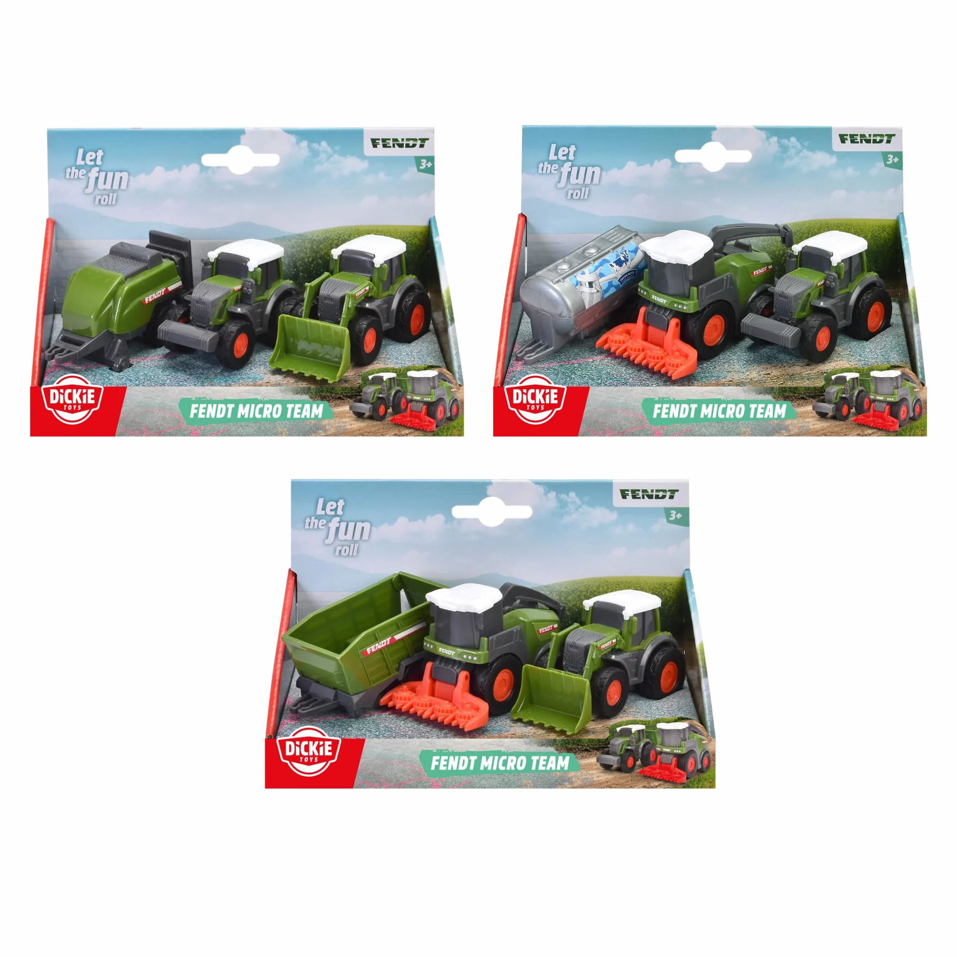 Dickie 203732001 Fendt Micro Losowy zestaw 3 pojazdów rolniczych, 9cm