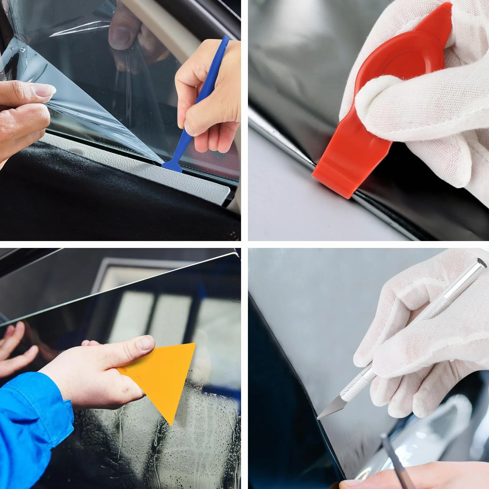 20 sztuk rakli do folii, narzędzie do foliowania, wysokiej jakości zestaw rakli do folii okiennej z 2 filcowymi raklami, precyzyjne noże, plastikowa szpachelka, rakiel do folii, nóż, nóż z 5