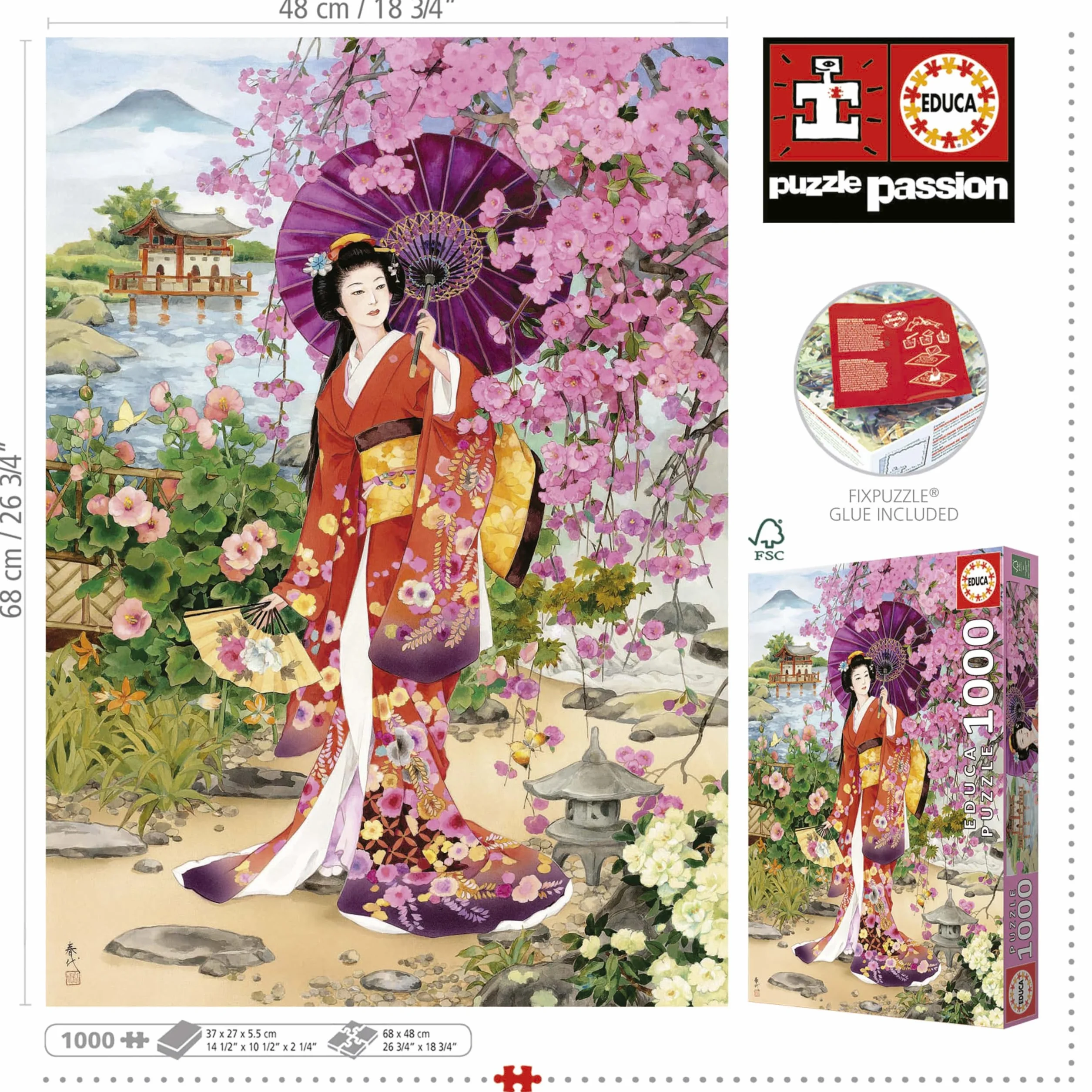 Educa - Teien, Haruyo Morita | Puzzle 1000 elementów dla dorosłych Wymiary: 48 x 68 cm w zestawie puzzle z ogonem fix. Od 14 lat (19917)